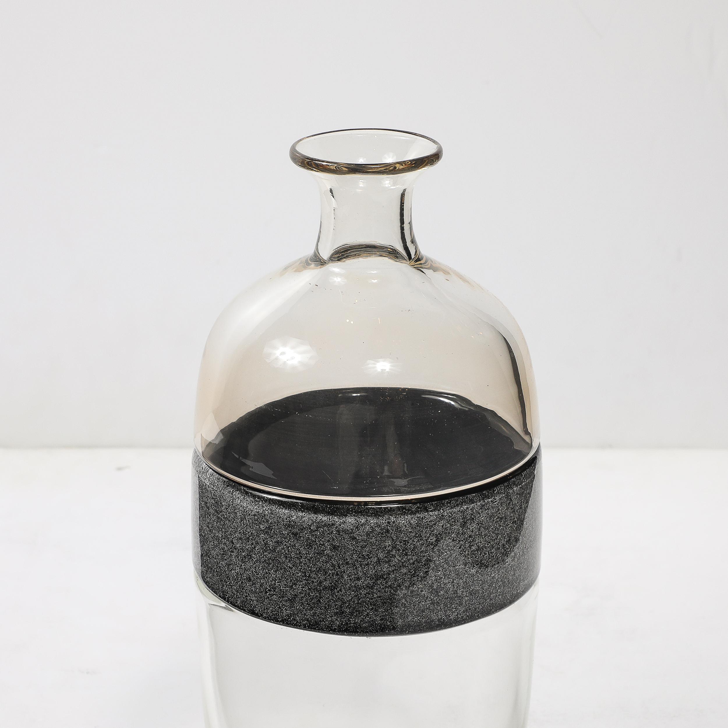 Mitte des Jahrhunderts mundgeblasenes klares und geräuchertes Murano Glas Vase signiert Vetri Murano im Angebot 4