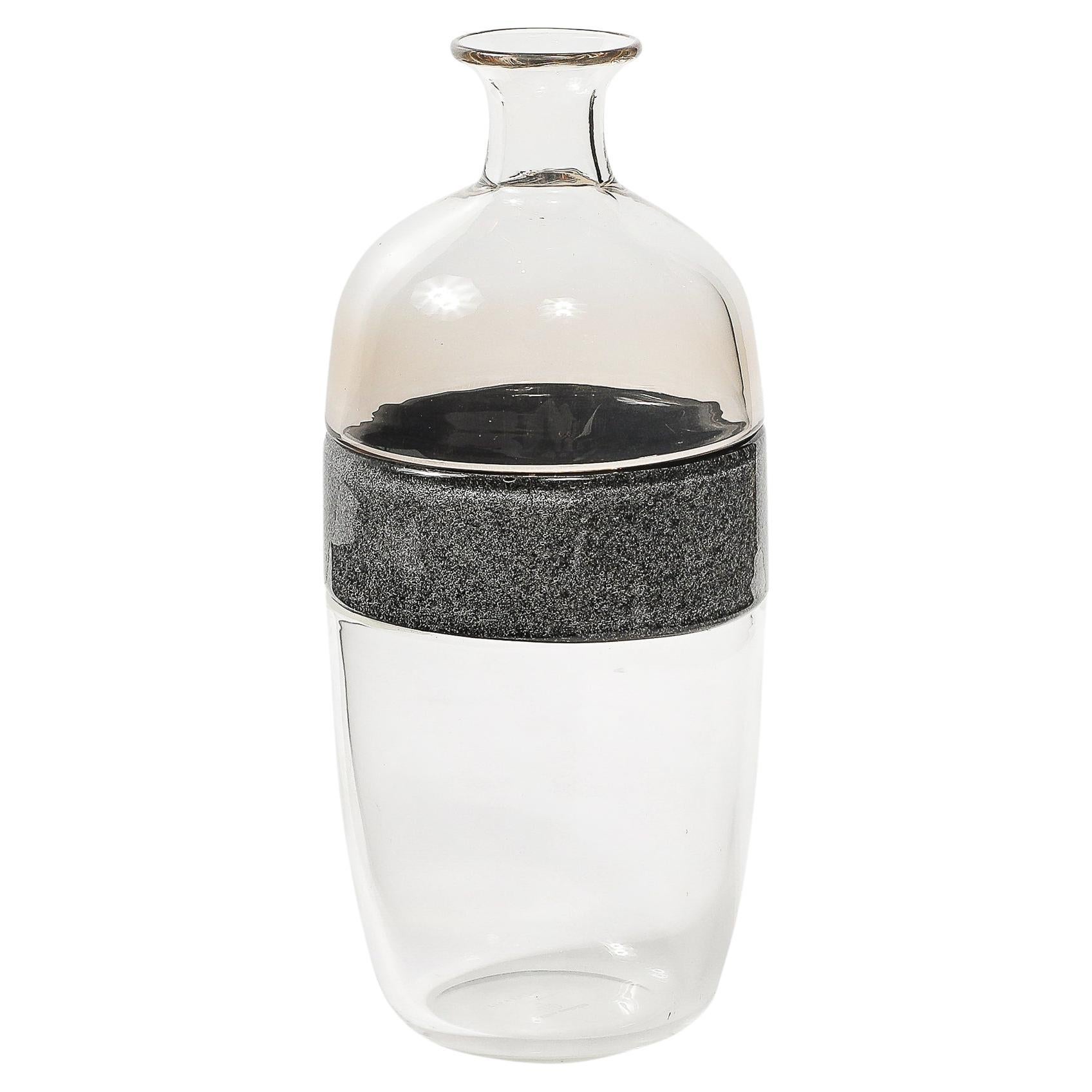 Mitte des Jahrhunderts mundgeblasenes klares und geräuchertes Murano Glas Vase signiert Vetri Murano im Angebot