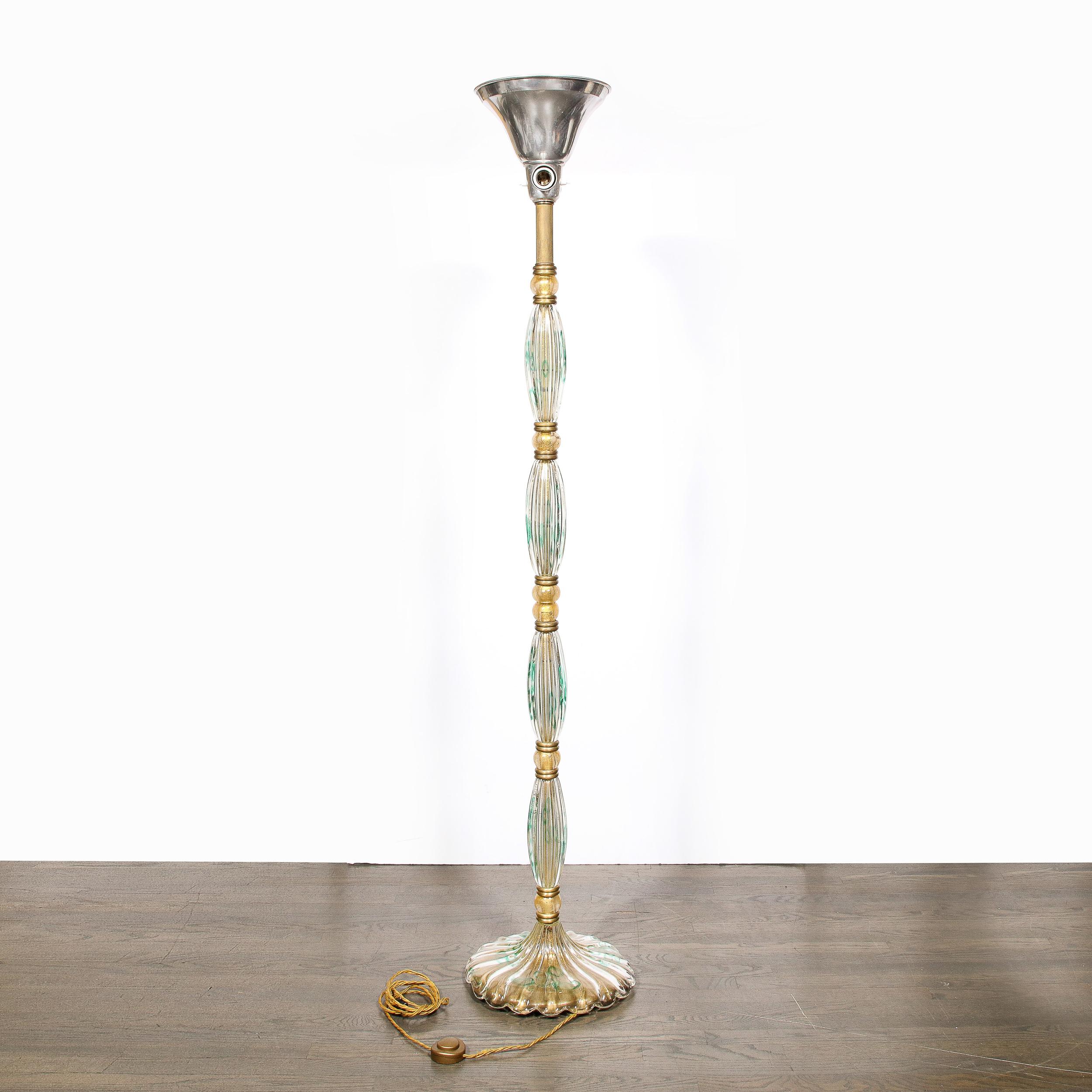 Mid-Century Hand-Blown Clear & Viridian Green Murano Floor Lamp, Barovier & Toso For Sale 3