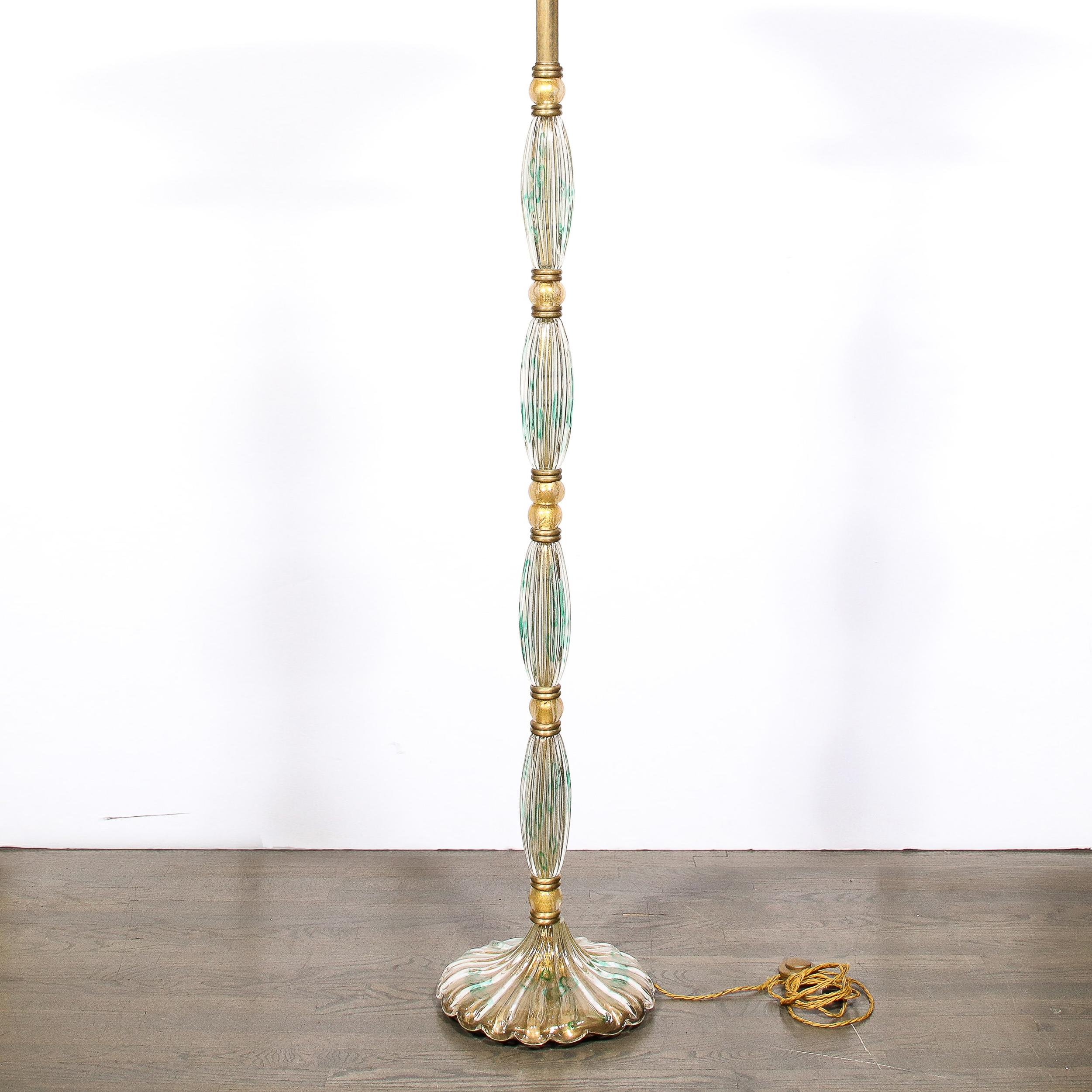 Mid-Century Hand-Blown Clear & Viridian Green Murano Floor Lamp, Barovier & Toso For Sale 4