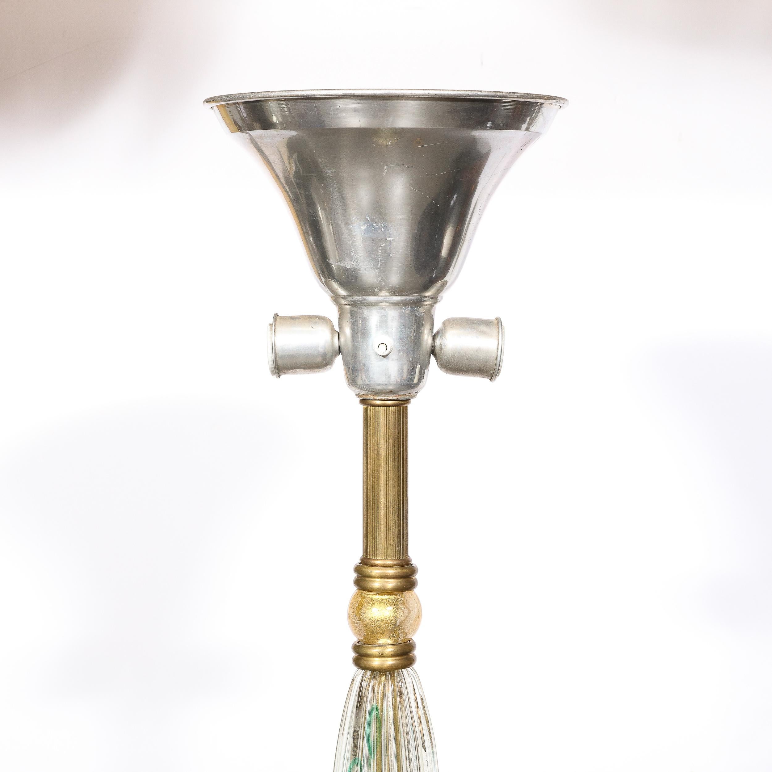 Lampadaire Murano du milieu du siècle, soufflé à la main en verre clair et vert virginal, Barovier &Toso en vente 6
