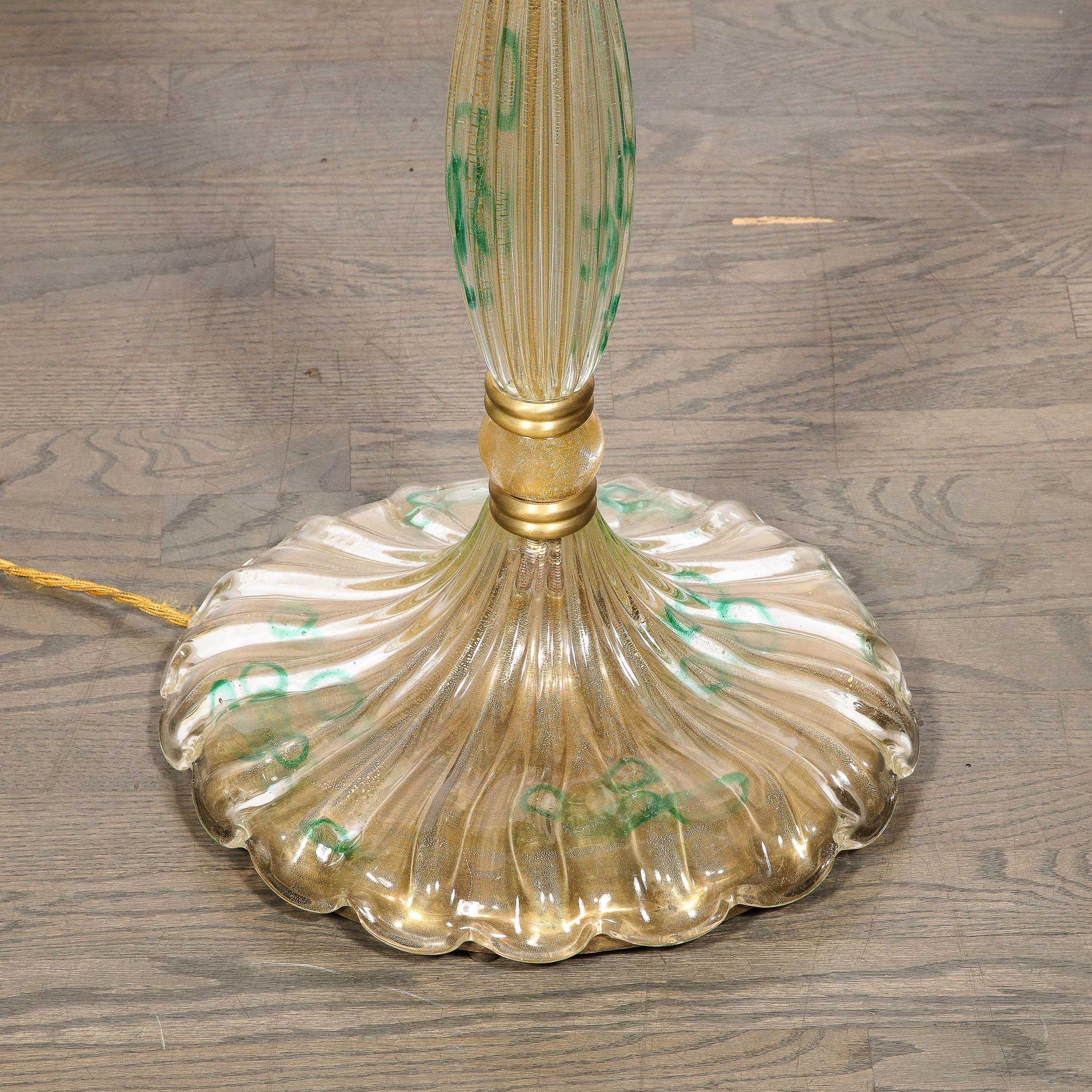 Mid-Century Modern Mid-Century Hand-Blown Clear & Viridian Green Murano Floor Lamp, Barovier & Toso For Sale