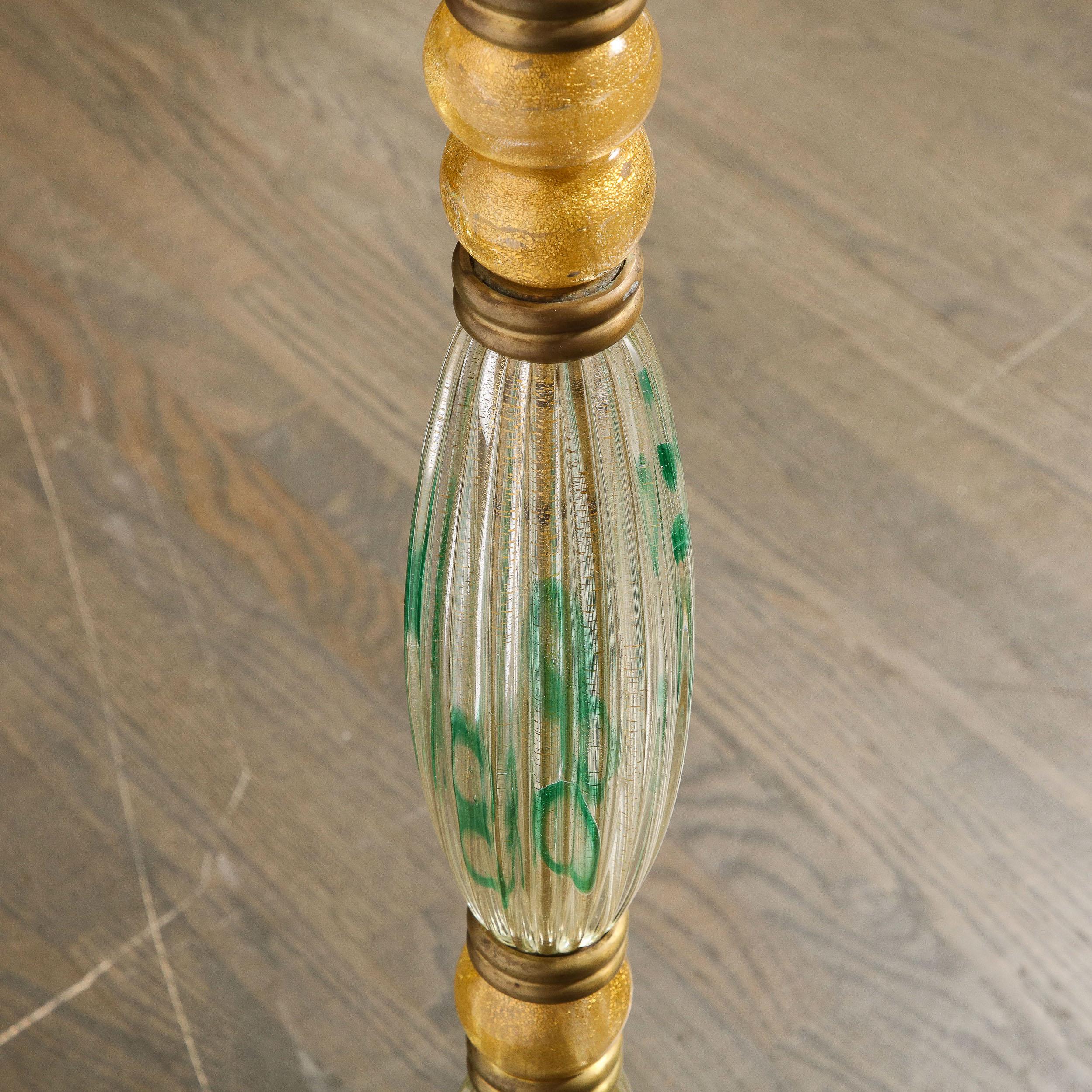 Mid-Century Hand-Blown Clear & Viridian Green Murano Floor Lamp, Barovier & Toso In Excellent Condition For Sale In New York, NY