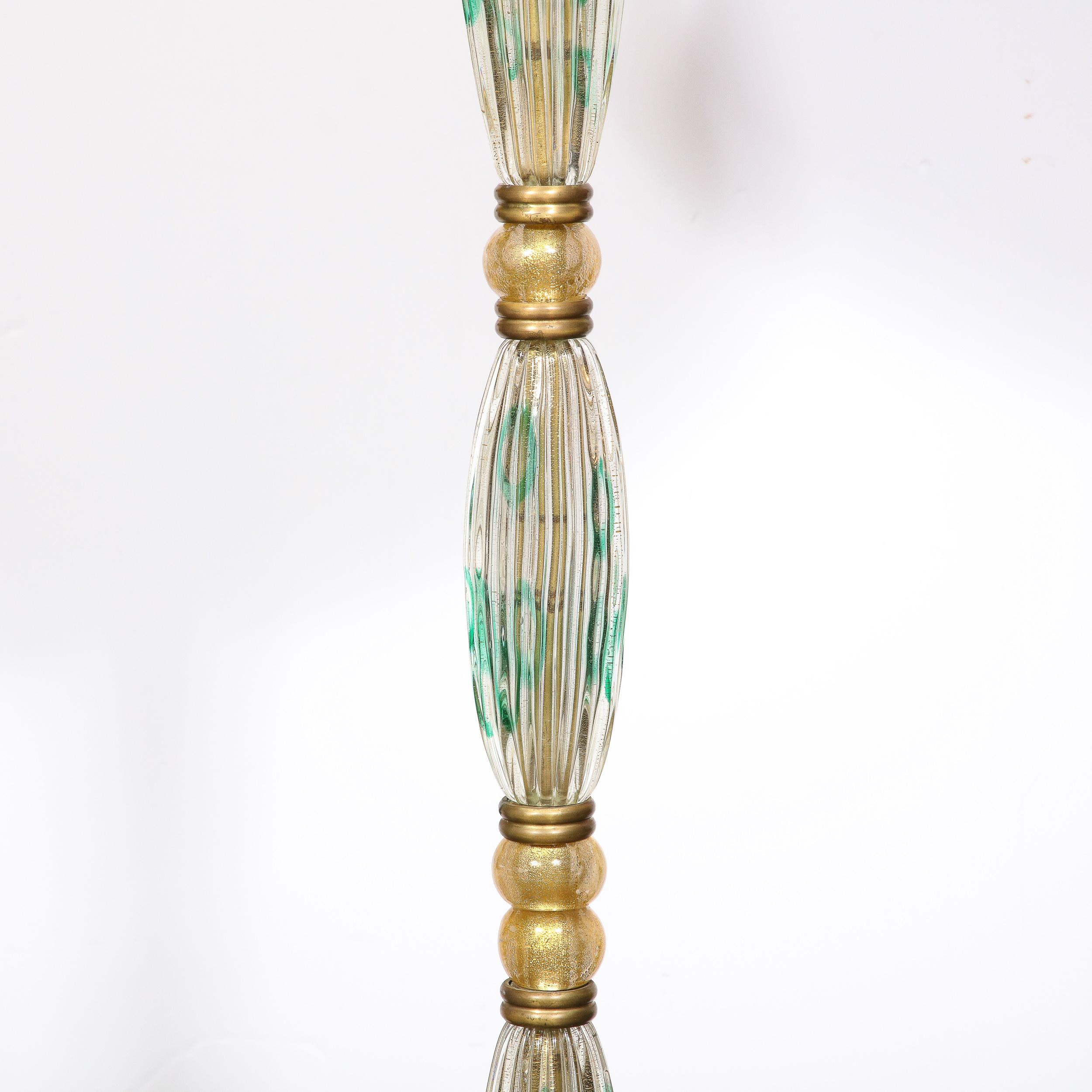 Mid-20th Century Mid-Century Hand-Blown Clear & Viridian Green Murano Floor Lamp, Barovier & Toso For Sale