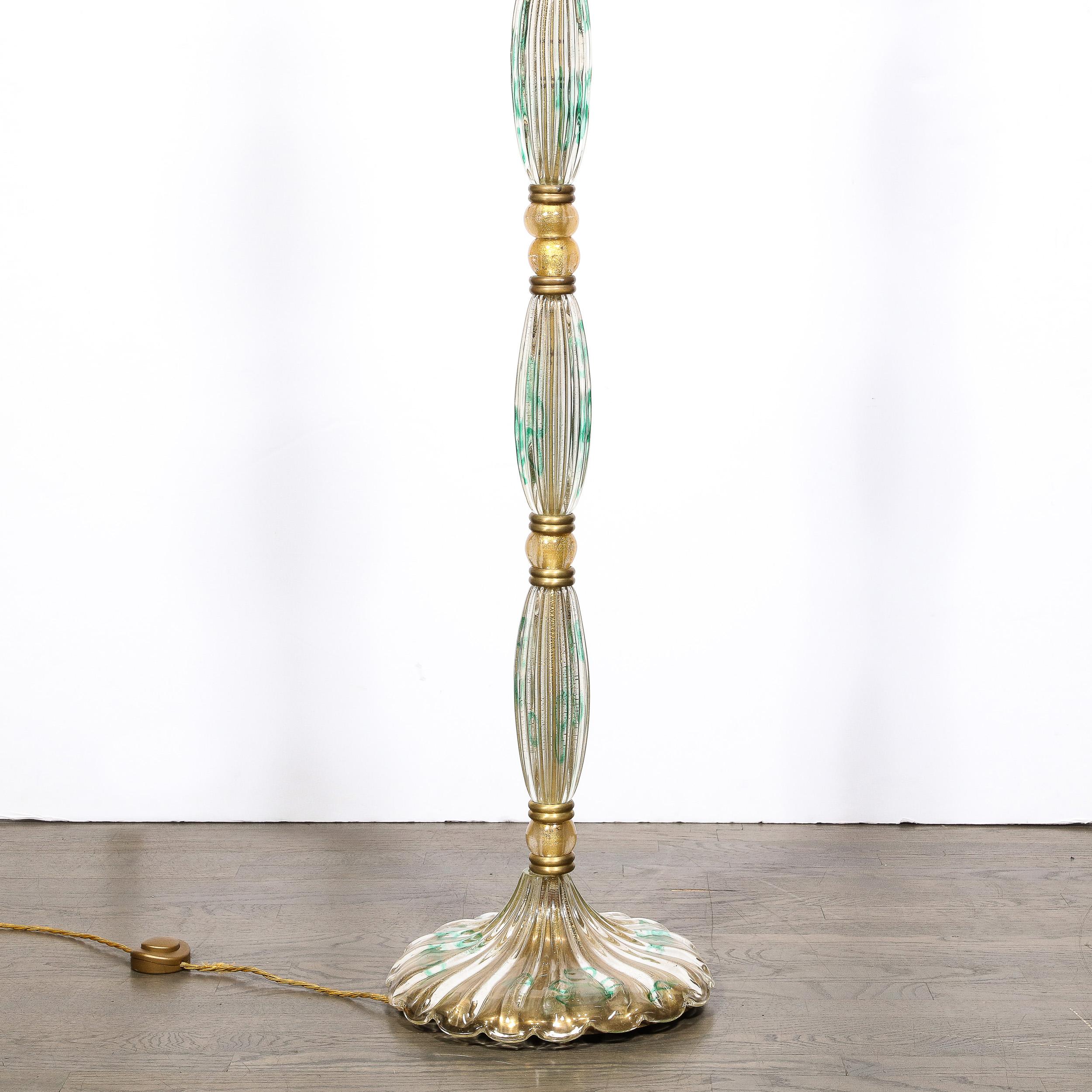 Mid-Century Hand-Blown Clear & Viridian Green Murano Floor Lamp, Barovier & Toso For Sale 1