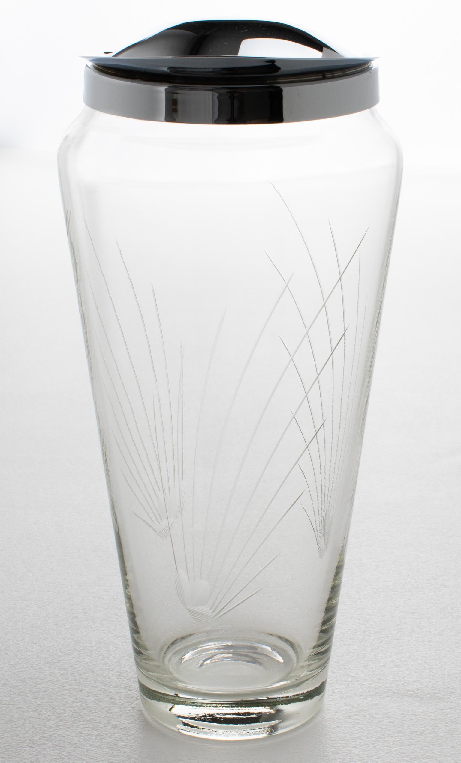 Mid-20th Century Mid-Century Hand-Blown Glass and Metal Barware Cocktail Martini Pitcher, 1950s For Sale