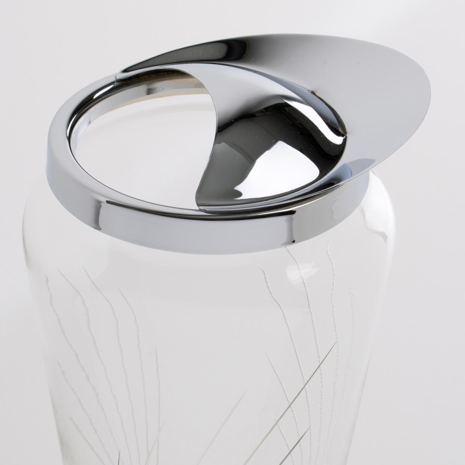 Mid-Century Hand-Blown Glass and Metal Barware Cocktail Martini Pitcher, 1950s For Sale 1