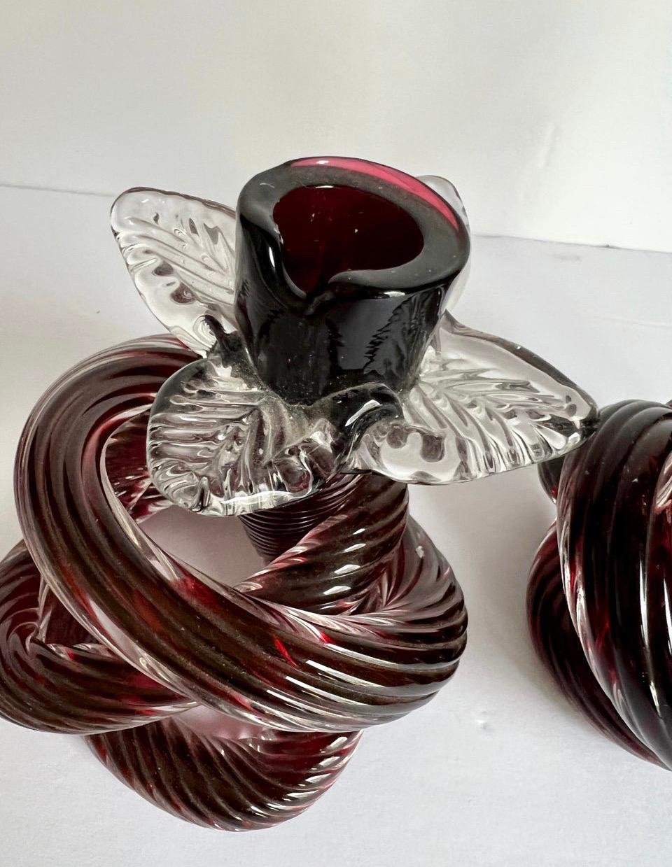 Mid-Century Hand Blown Glass Knot Candle Holders, a Pair For Sale 4
