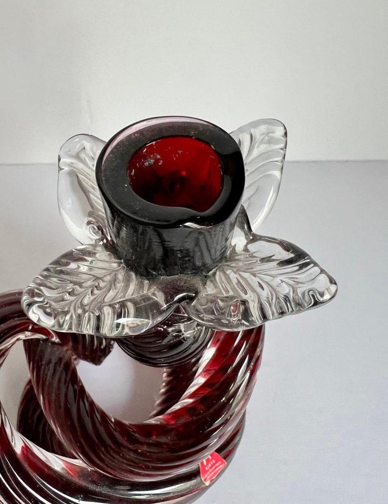 MidCentury Hand Blown Glass Knot Candle Holders, a Pair For Sale at