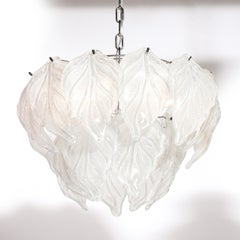 Mid-Century Hand-Blown Leaf Form Mottled Murano Glass Chandelier by Mazzega