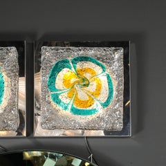 Mid-Century Hand-Blown Mottled Murano Turquoise & Citrine Sconces by Mazzega