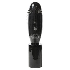 Sculpture de tête en verre noir de Murano soufflé à la bouche au milieu du siècle, signée Sergio Rossi