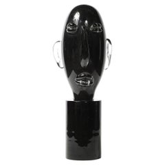 Sculpture de tête en verre noir de Murano soufflé à la bouche au milieu du siècle, signée Sergio Rossi