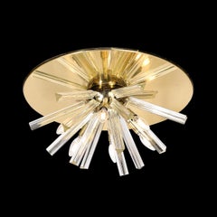 Mid-Century mundgeblasenes Murano Camer Glass & Messing Flush-Mount Kronleuchter