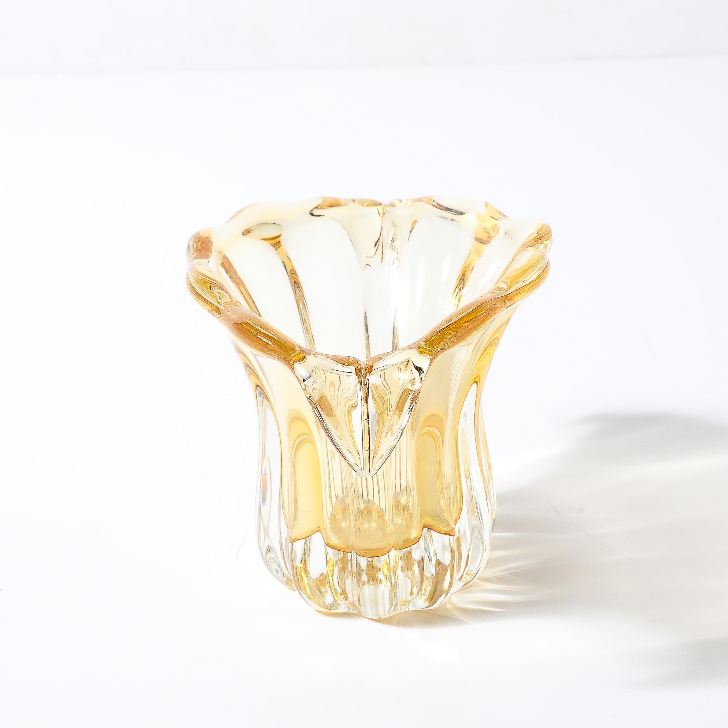 Mid-Century Hand-Blown Murano Citrine Glass Vase with Fluted Curved ...