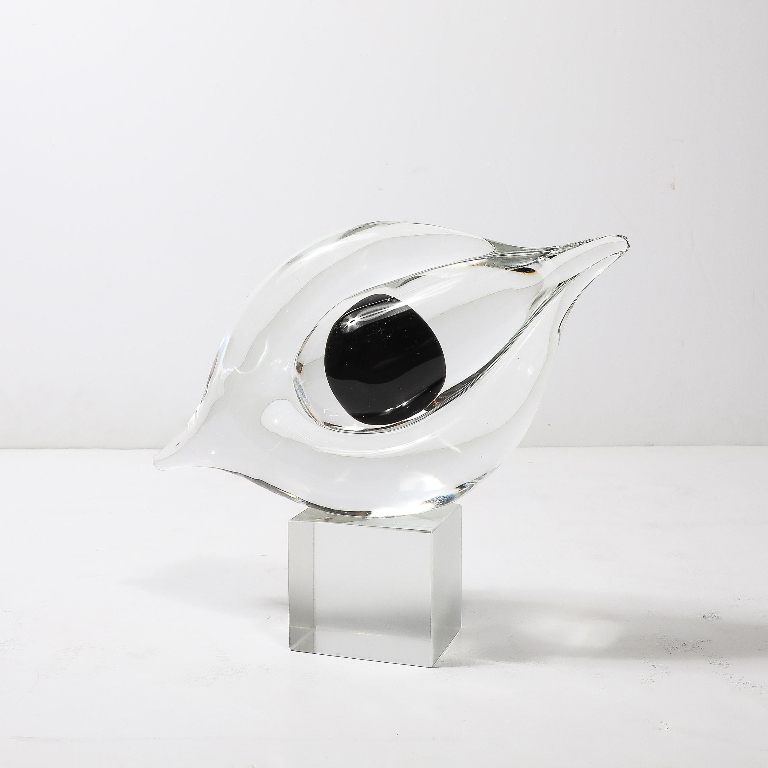 Mid-Century Hand-Blown Murano Clear & Black Glass Sculpture signed Seguso For Sale 3