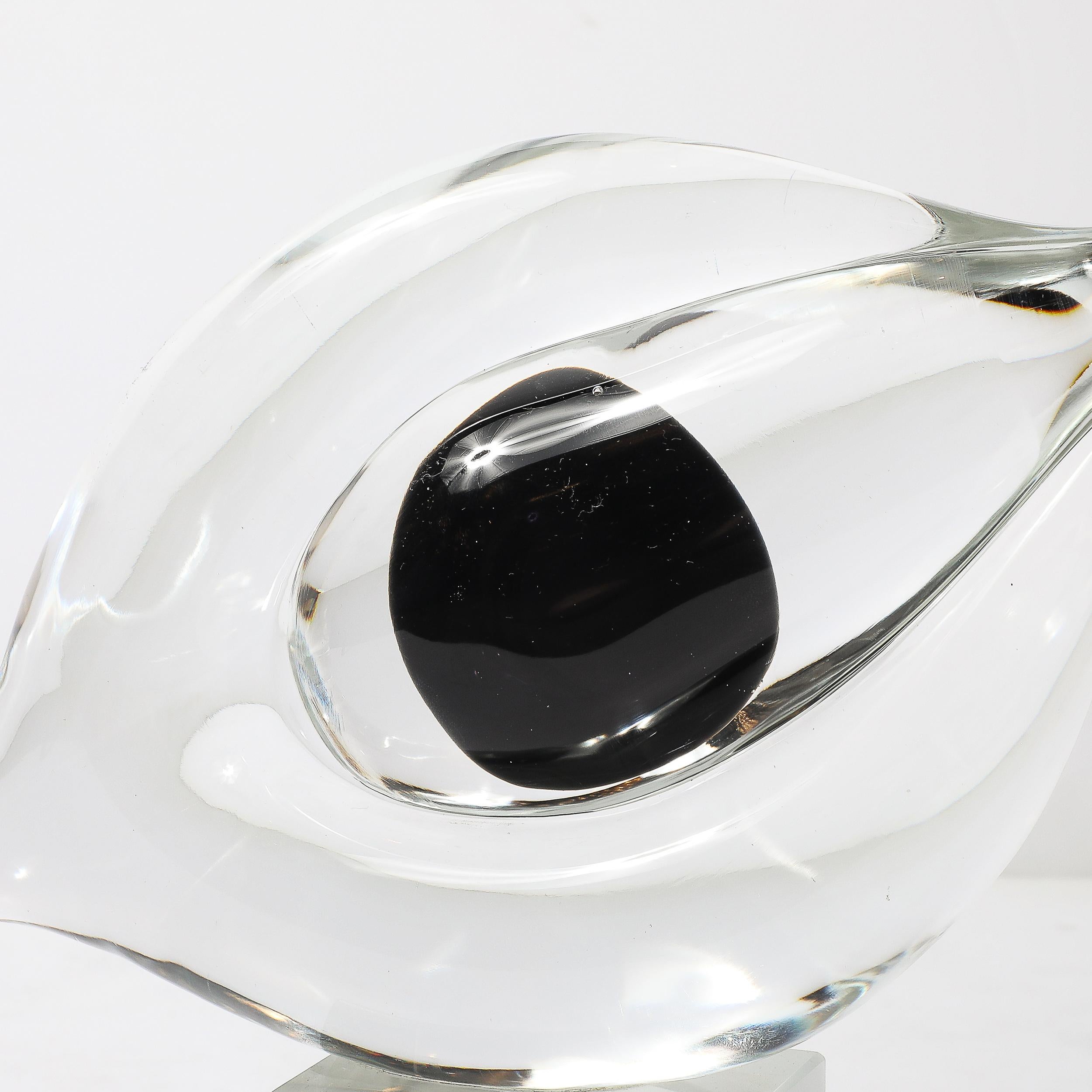 Mid-Century Hand-Blown Murano Clear & Black Glass Sculpture signed Seguso For Sale 4