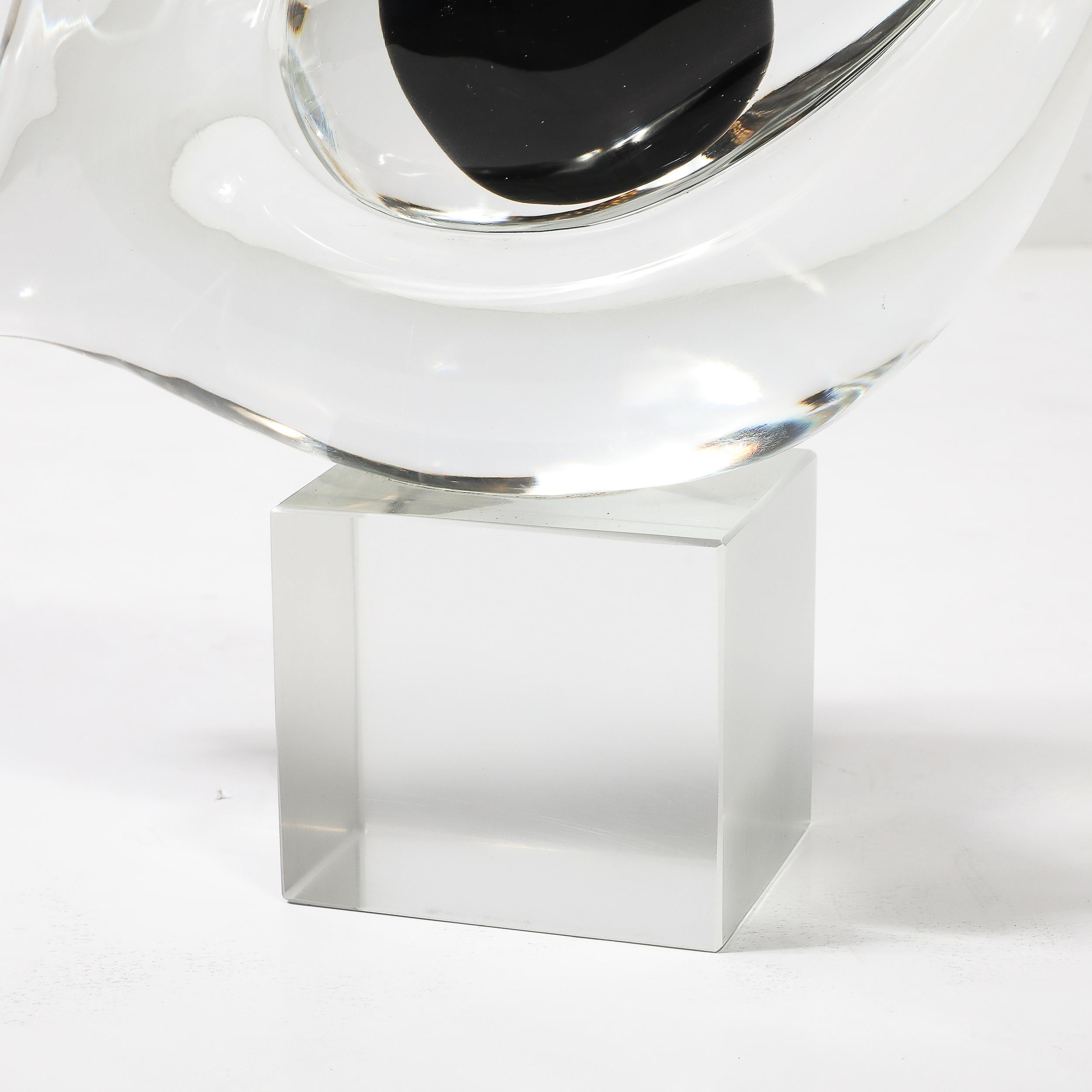 Mid-Century Hand-Blown Murano Clear & Black Glass Sculpture signed Seguso For Sale 5