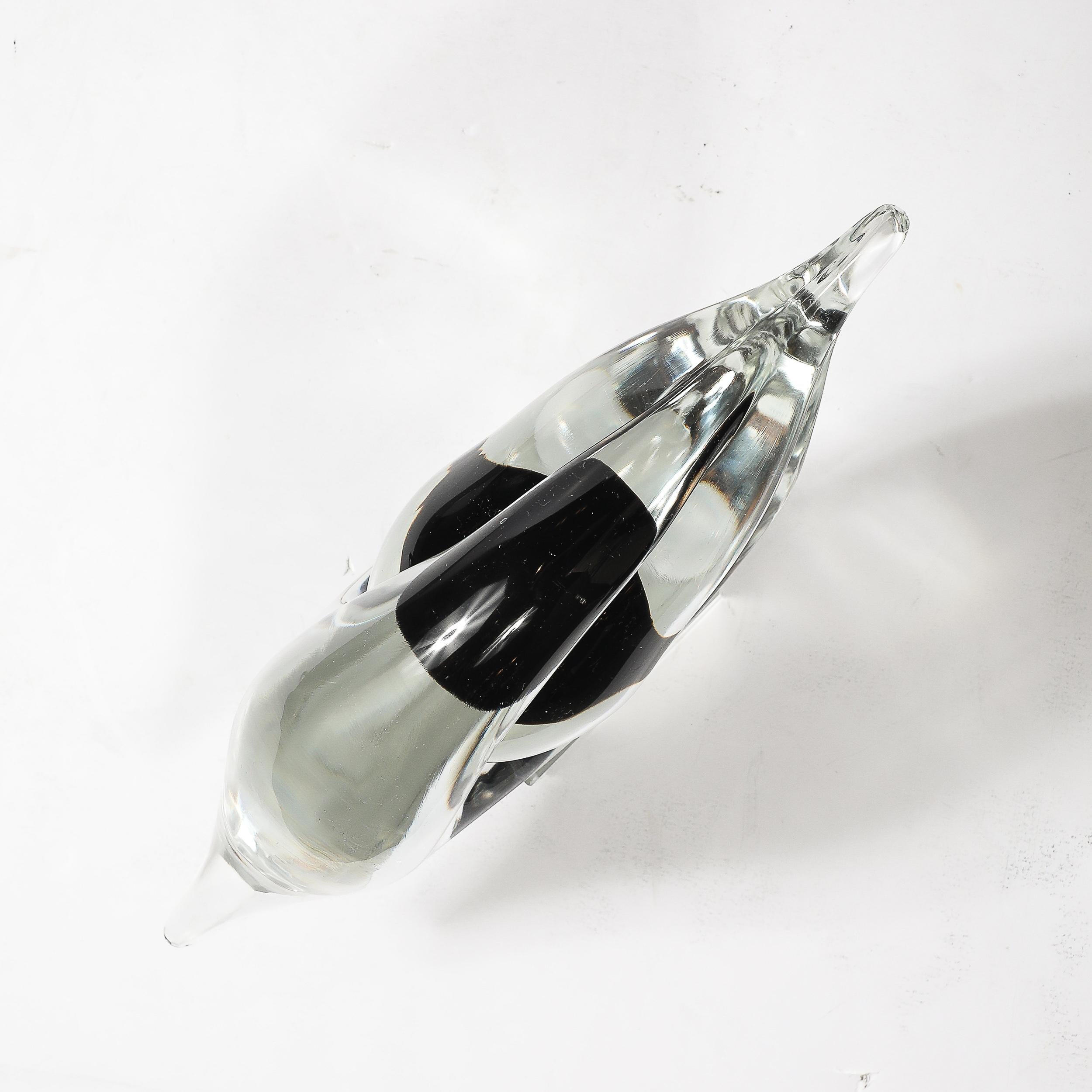 Mid-Century Hand-Blown Murano Clear & Black Glass Sculpture signed Seguso For Sale 6