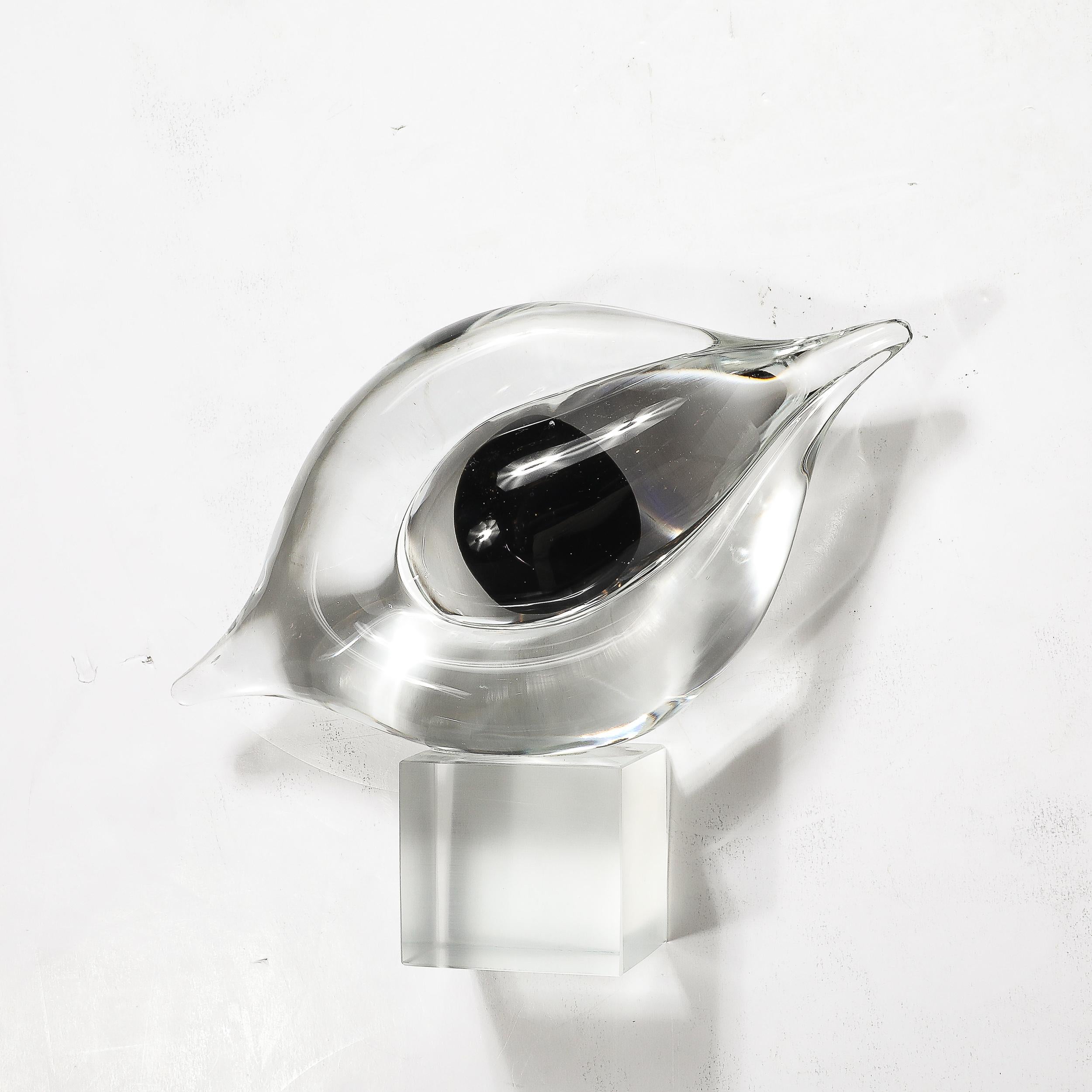 Mid-Century Hand-Blown Murano Clear & Black Glass Sculpture signed Seguso For Sale 7