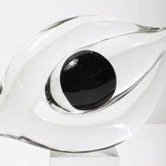 Sculpture en verre clair et noir de Murano soufflé à la bouche au milieu du siècle, signée Seguso