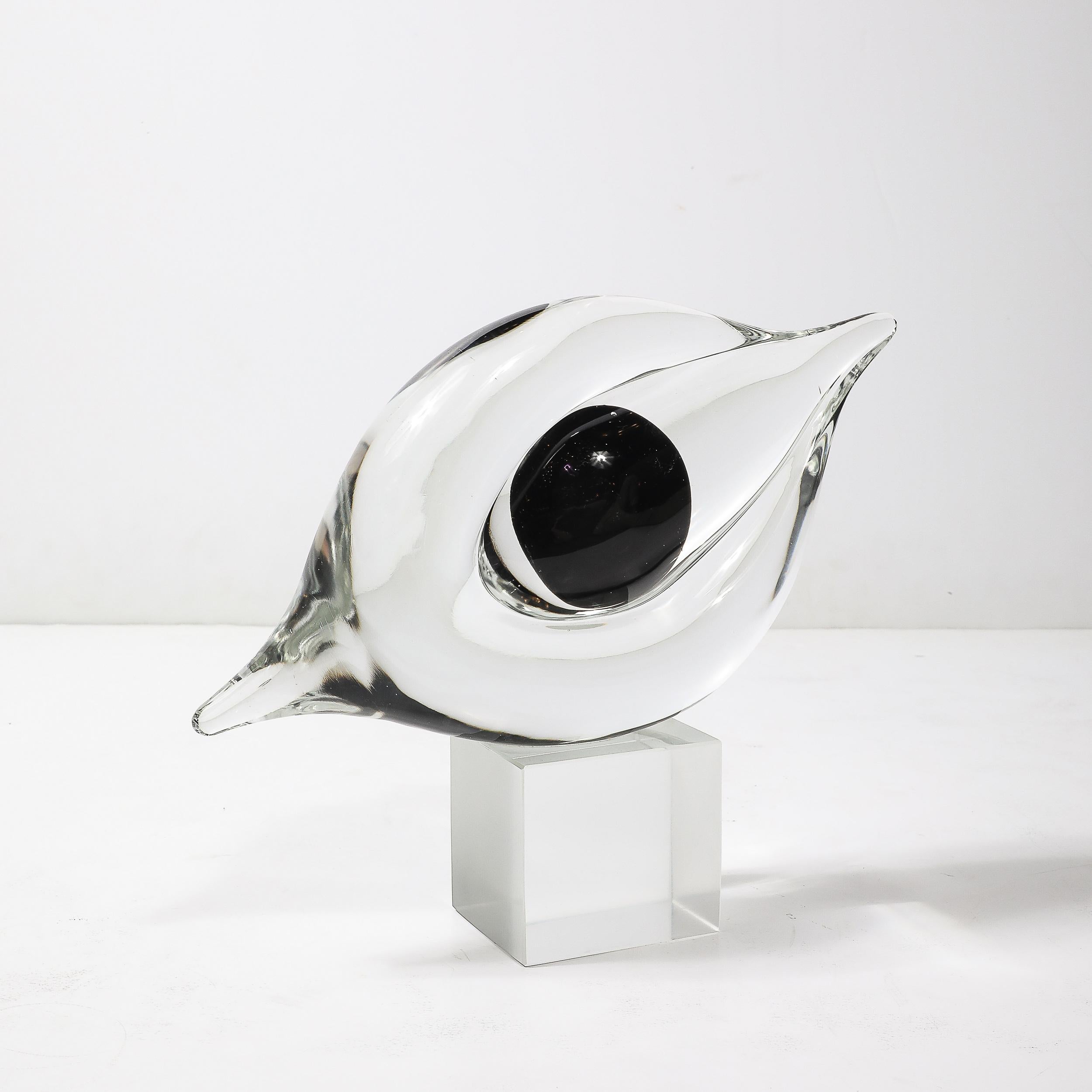Mid-Century Modern Mid-Century Hand-Blown Murano Clear & Black Glass Sculpture signed Seguso For Sale