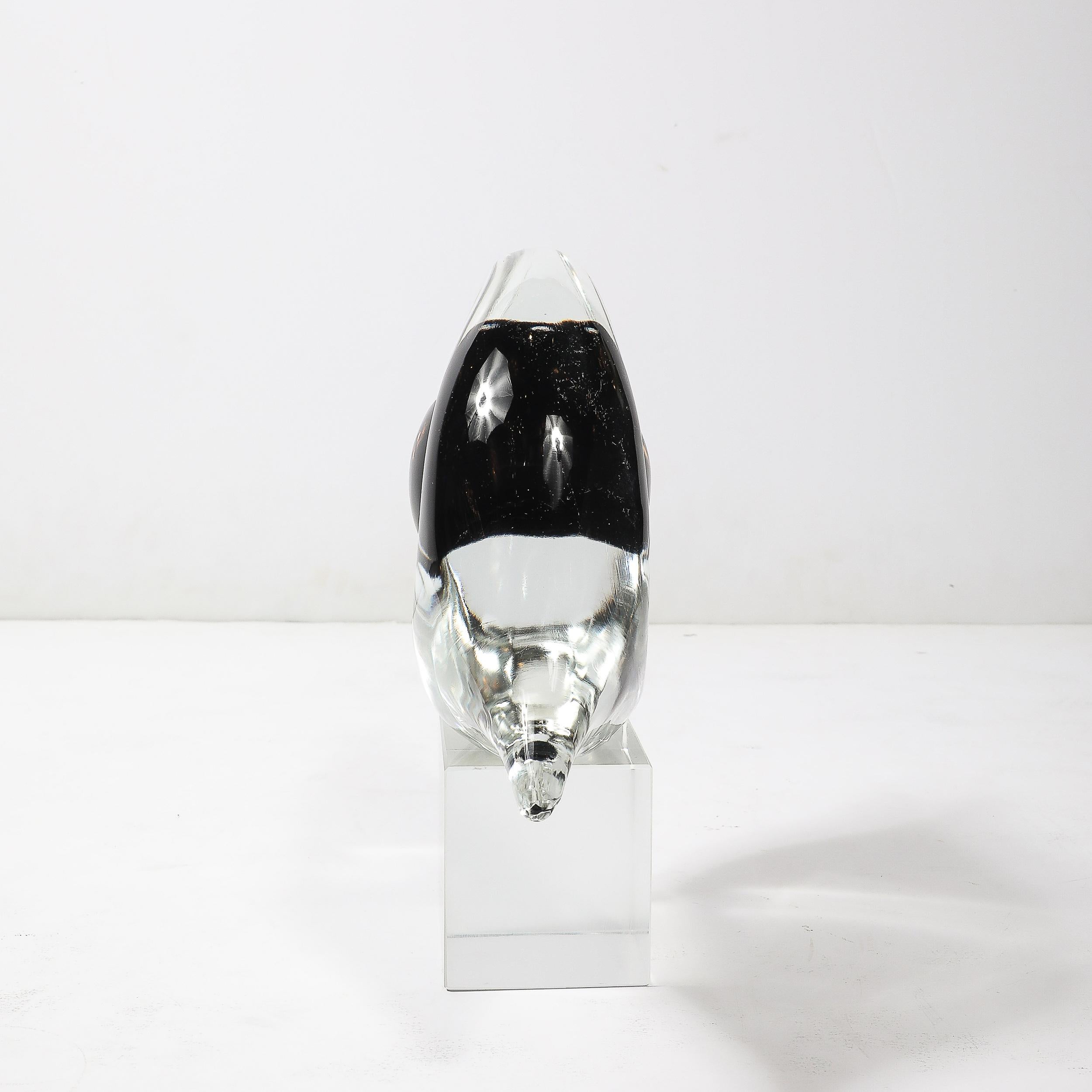 Italian Mid-Century Hand-Blown Murano Clear & Black Glass Sculpture signed Seguso For Sale
