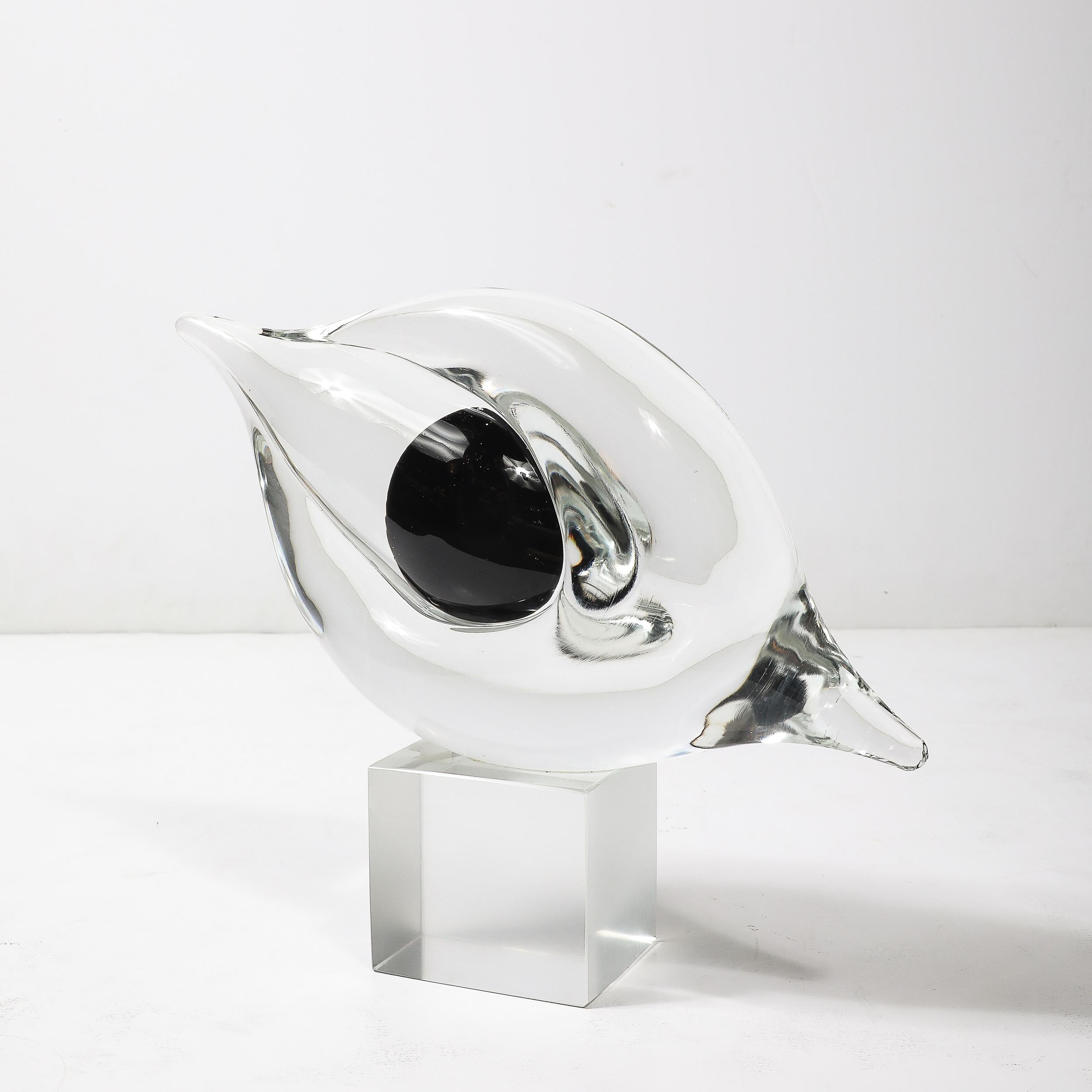 Mid-Century Hand-Blown Murano Clear & Black Glass Sculpture signed Seguso In Excellent Condition For Sale In New York, NY