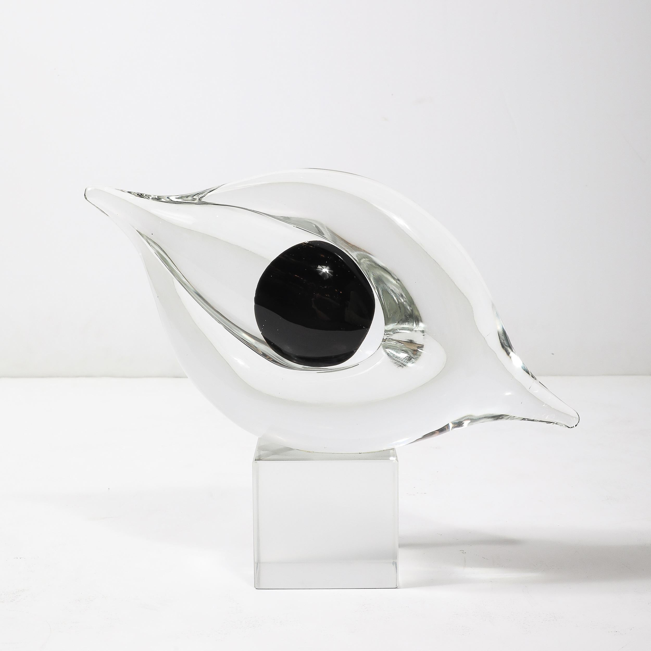 Mid-20th Century Mid-Century Hand-Blown Murano Clear & Black Glass Sculpture signed Seguso For Sale