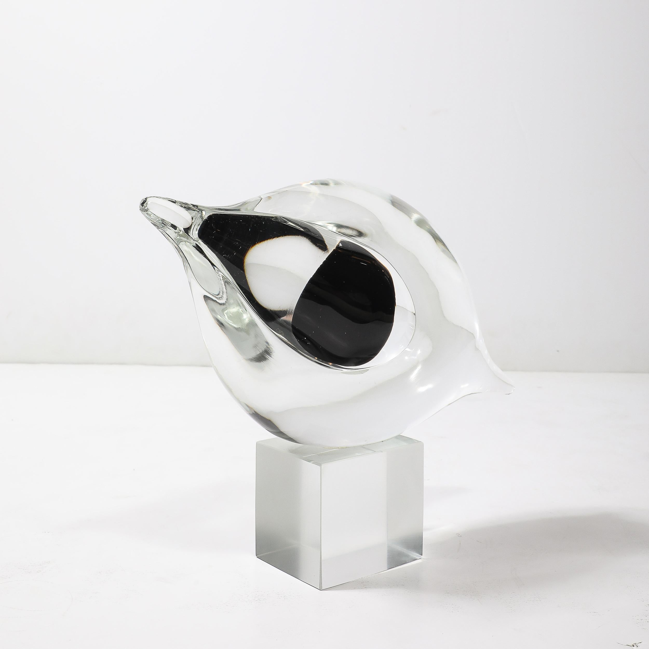 Murano Glass Mid-Century Hand-Blown Murano Clear & Black Glass Sculpture signed Seguso For Sale