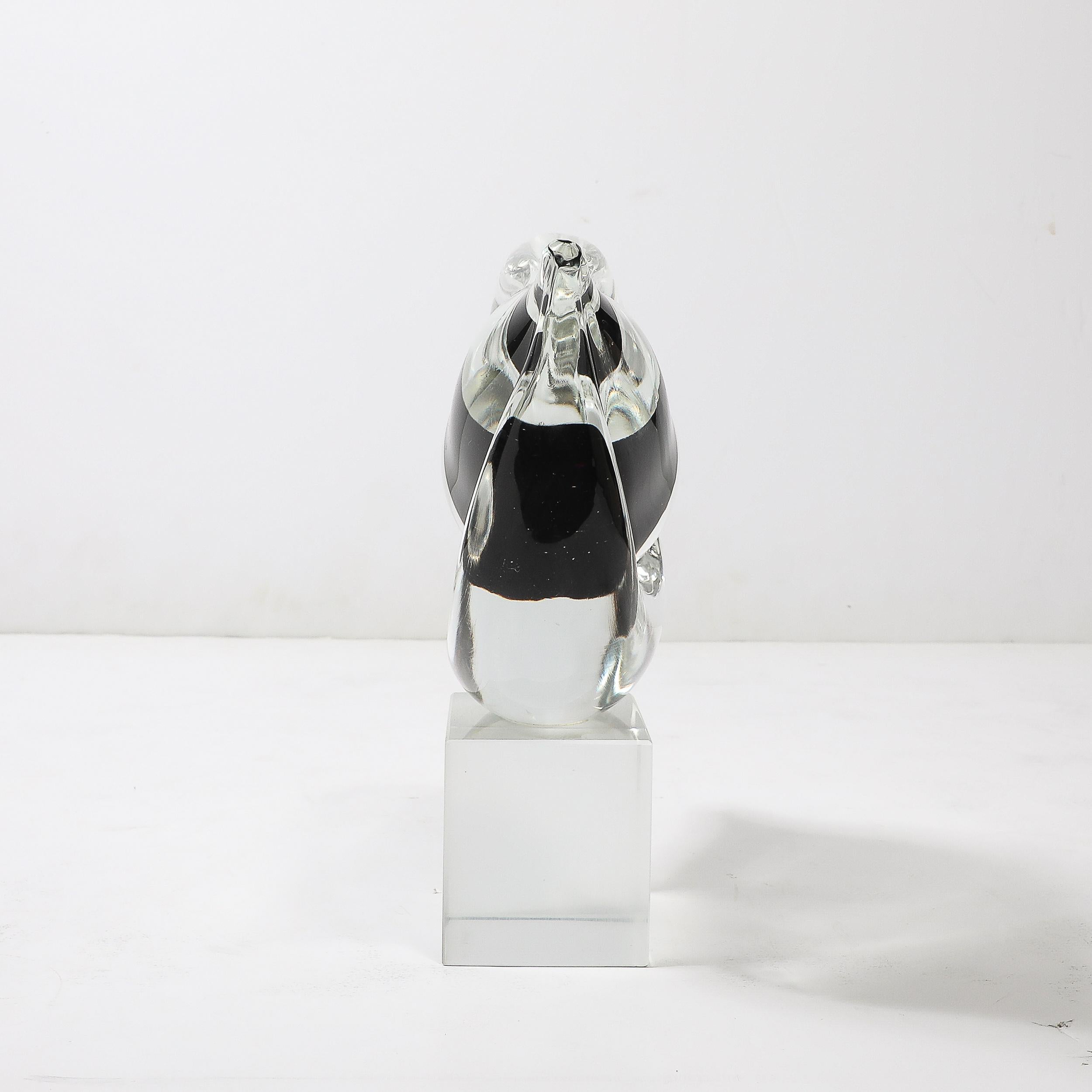 Mid-Century Hand-Blown Murano Clear & Black Glass Sculpture signed Seguso For Sale 1