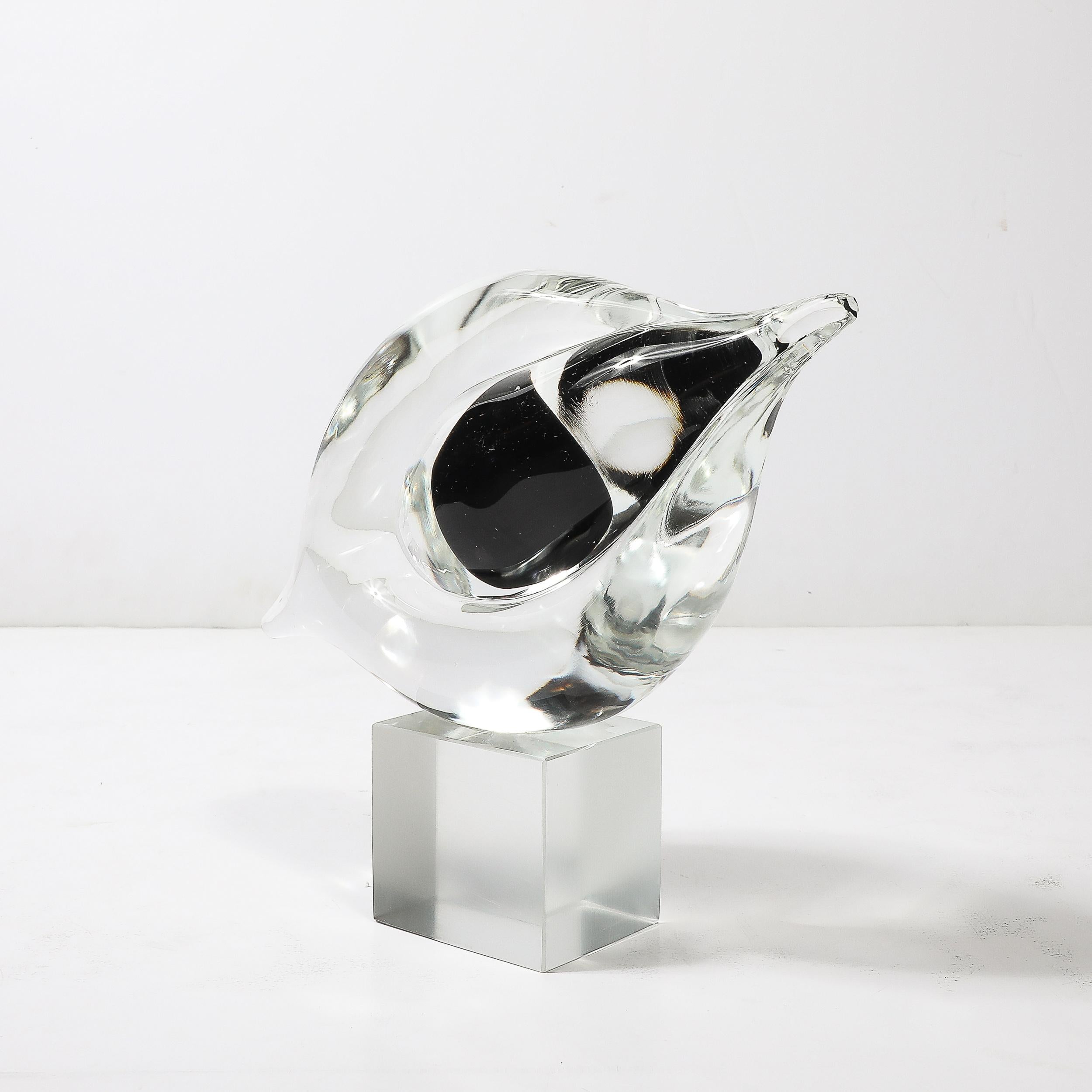 Mid-Century Hand-Blown Murano Clear & Black Glass Sculpture signed Seguso For Sale 2