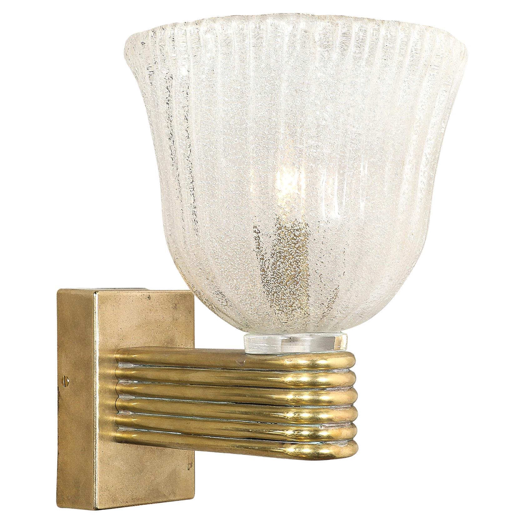 Mid-Century Hand-Blown Murano Fluted Pulegoso Glass Sconce by Barovier & Toso