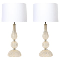 Mid-Century Hand Blown Murano Glass & 24k Gold Lamps by Seguso Vetri d'Arte