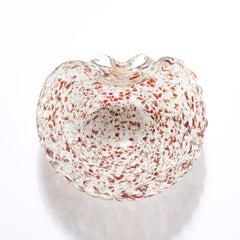 Mid-Century Hand-Blown Murano Glass Bowl in White & Merlot Speckled Detailing