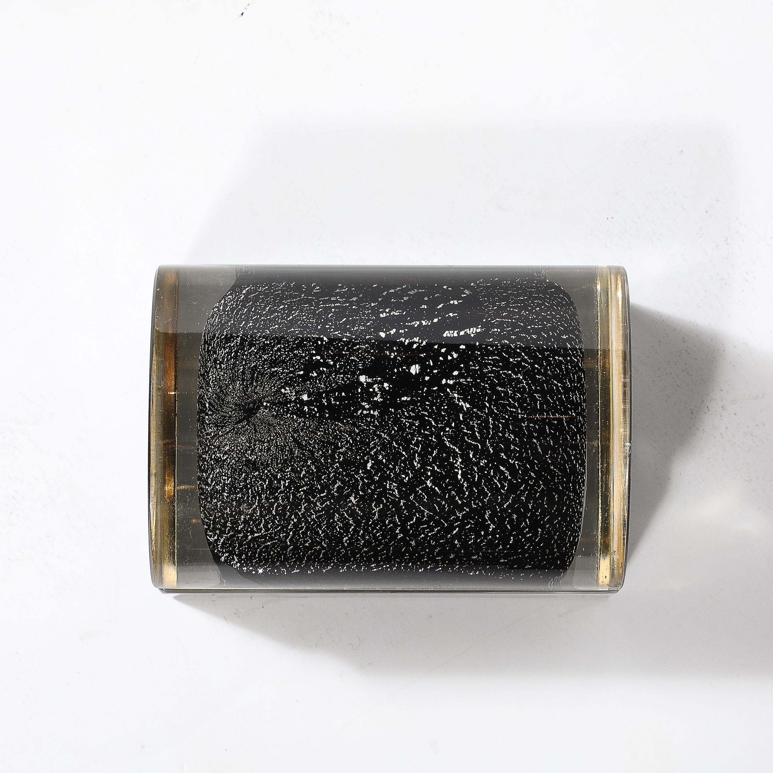 Boîte en verre de Murano soufflé à la main du milieu du siècle, noir de jais et mouchetures d'or blanc en vente 3