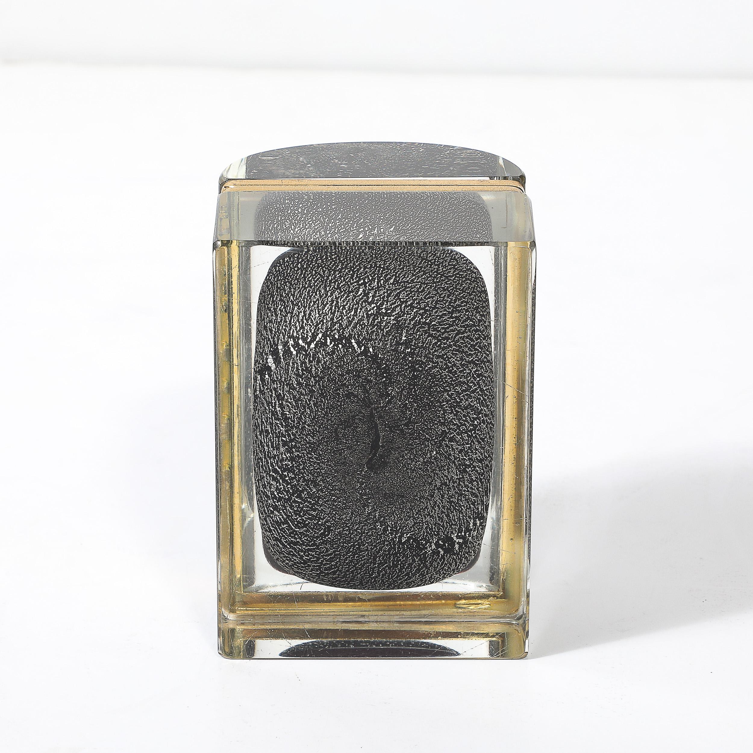 Boîte en verre de Murano soufflé à la main du milieu du siècle, noir de jais et mouchetures d'or blanc en vente 4