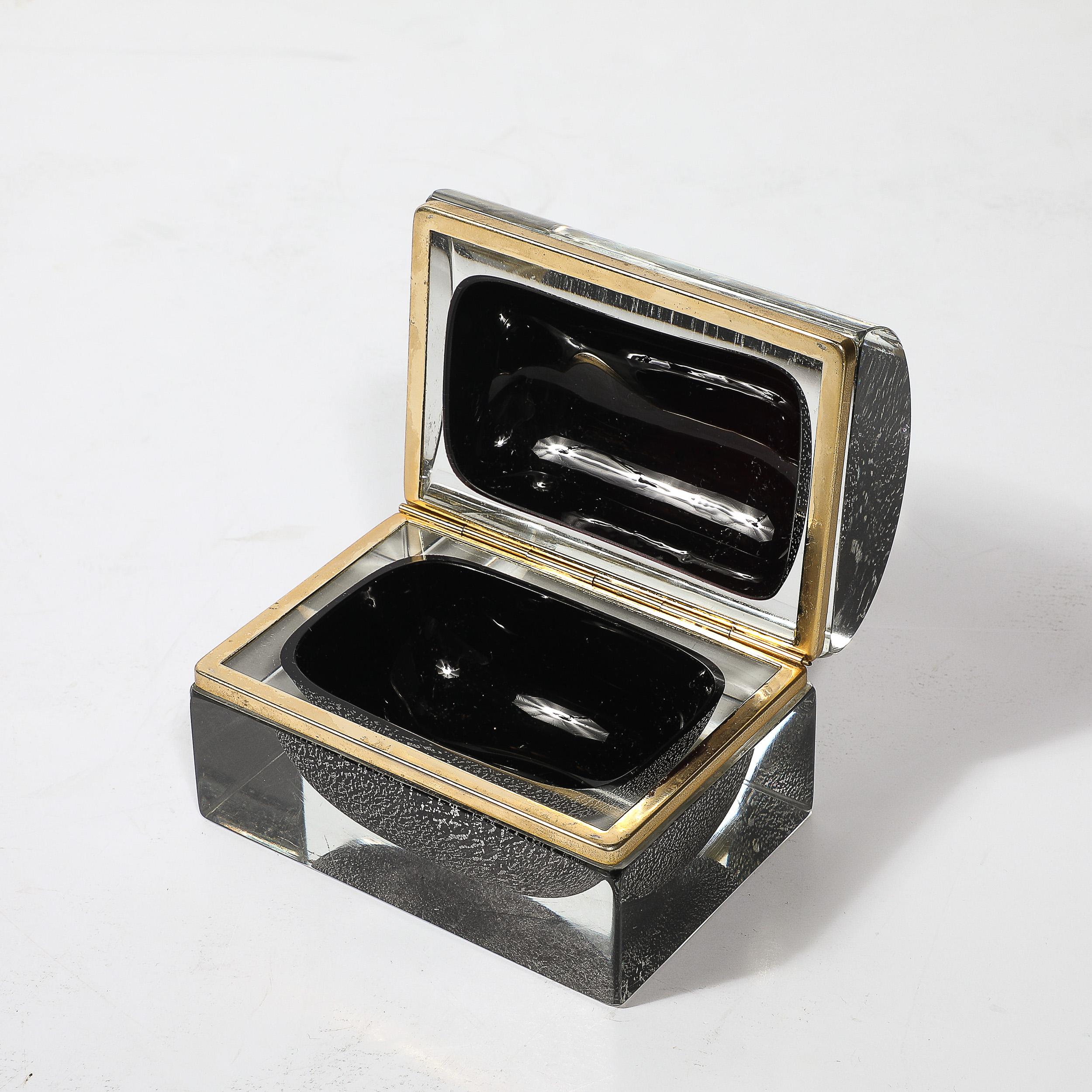 Boîte en verre de Murano soufflé à la main du milieu du siècle, noir de jais et mouchetures d'or blanc en vente 1