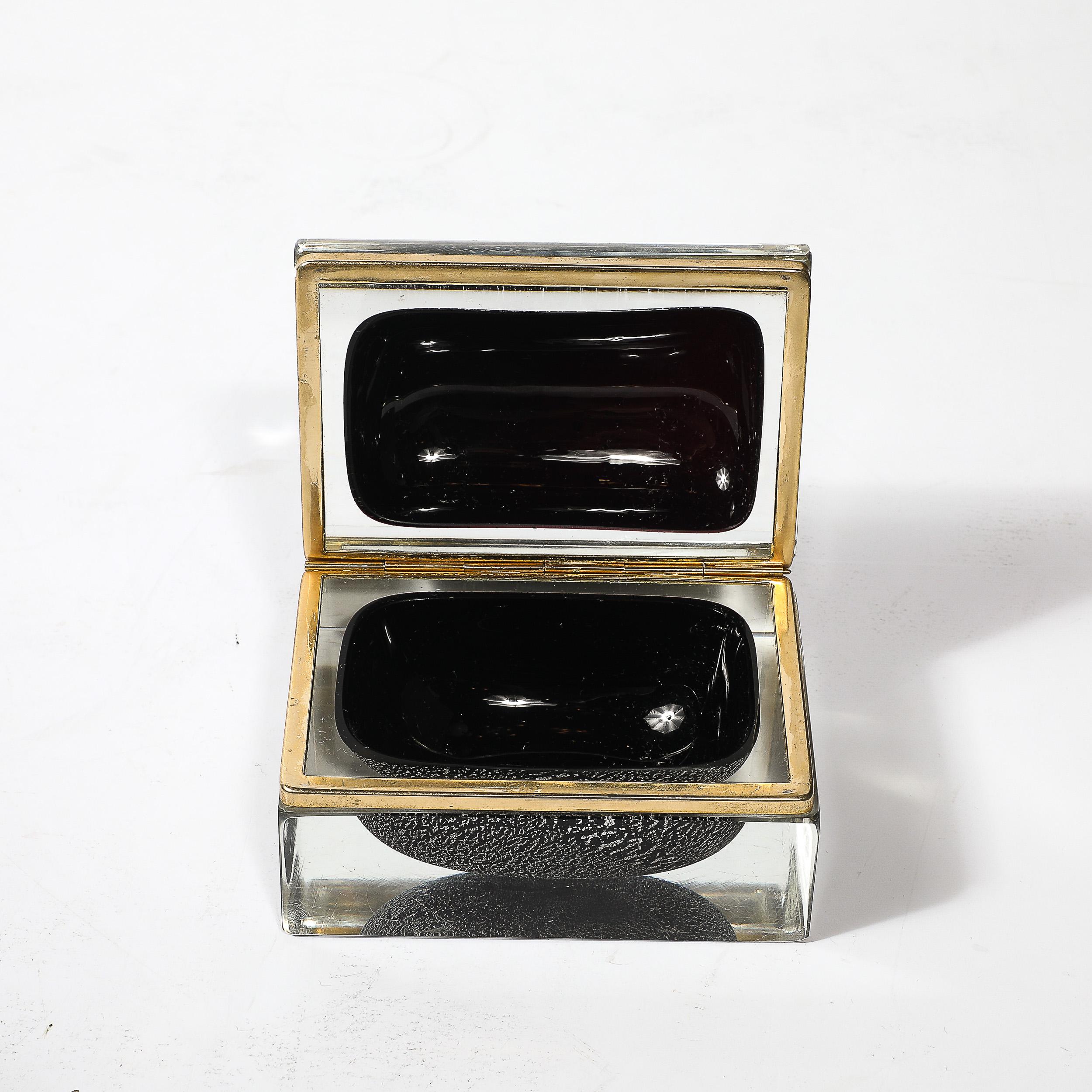 Boîte en verre de Murano soufflé à la main du milieu du siècle, noir de jais et mouchetures d'or blanc en vente 2