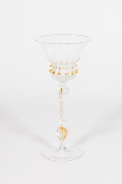 Mid-Century Hand-Blown Murano Glass Decorative Goblet in Amber and Clear glass