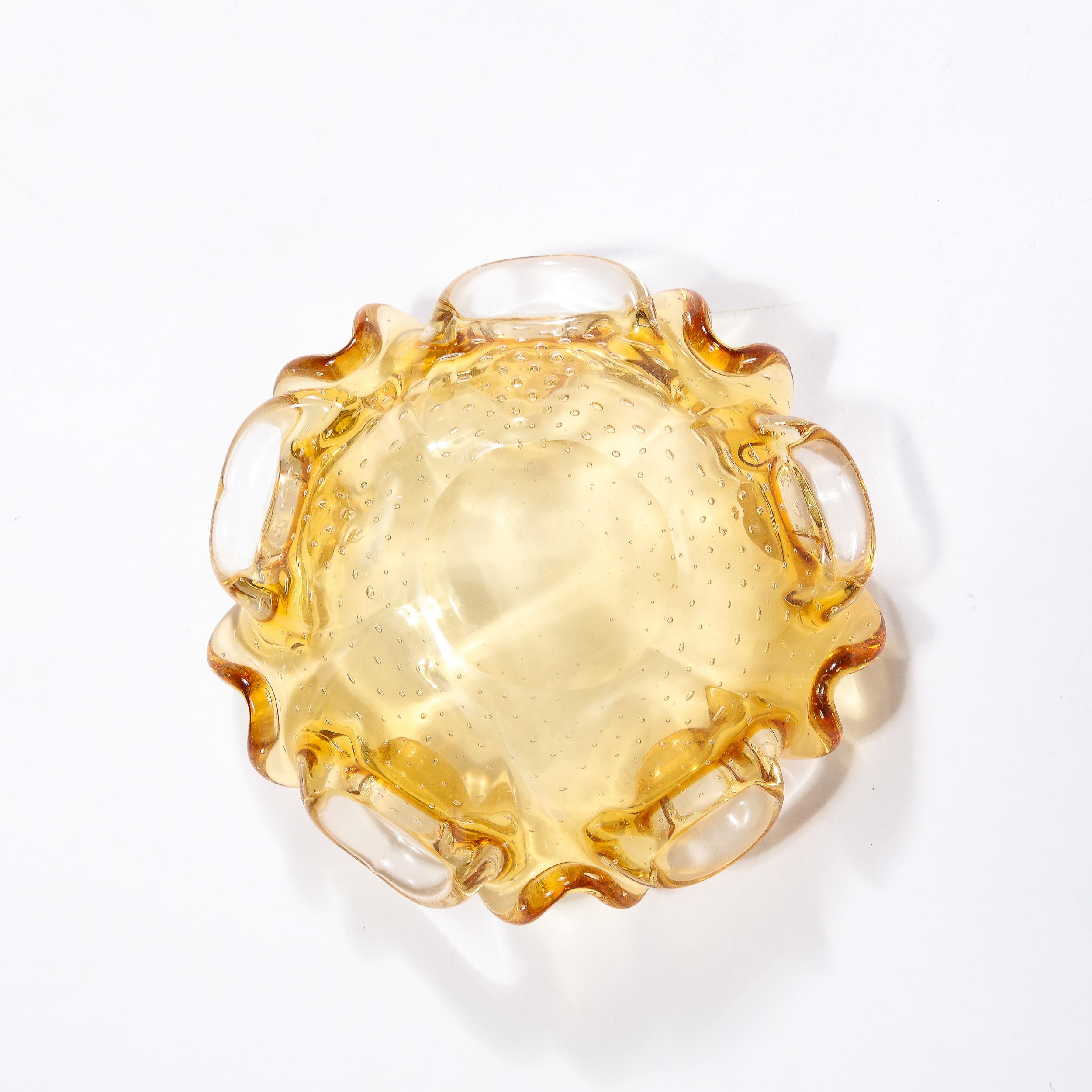 Mid-Century Hand-Blown Murano Glass Dish in Citrine with Murine Detailing For Sale 7