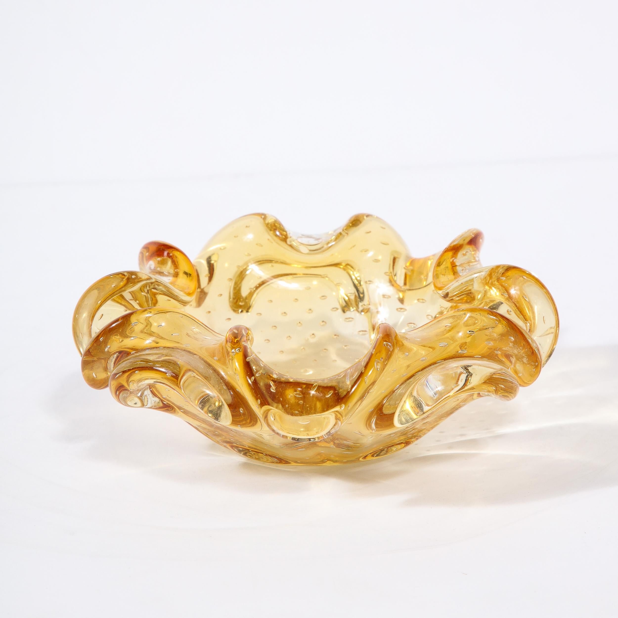 Mid-Century Modern Mid-Century Hand-Blown Murano Glass Dish in Citrine with Murine Detailing For Sale