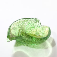 Mid-Century Hand-Blown Murano Glass Dish in Lime Green with Bullicante Detailing