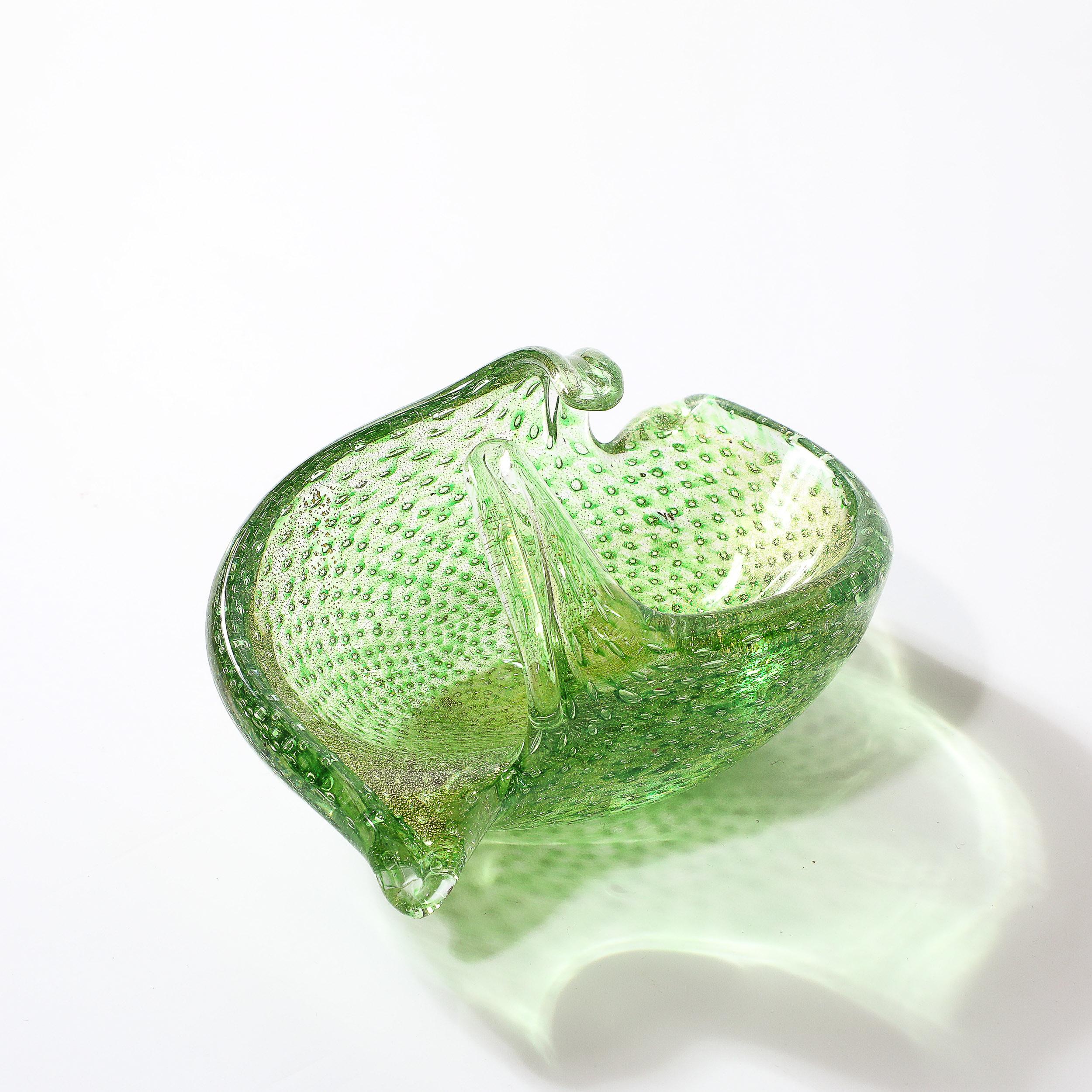 Mid-20th Century Mid-Century Hand-Blown Murano Glass Dish in Lime Green with Bullicante Detailing For Sale
