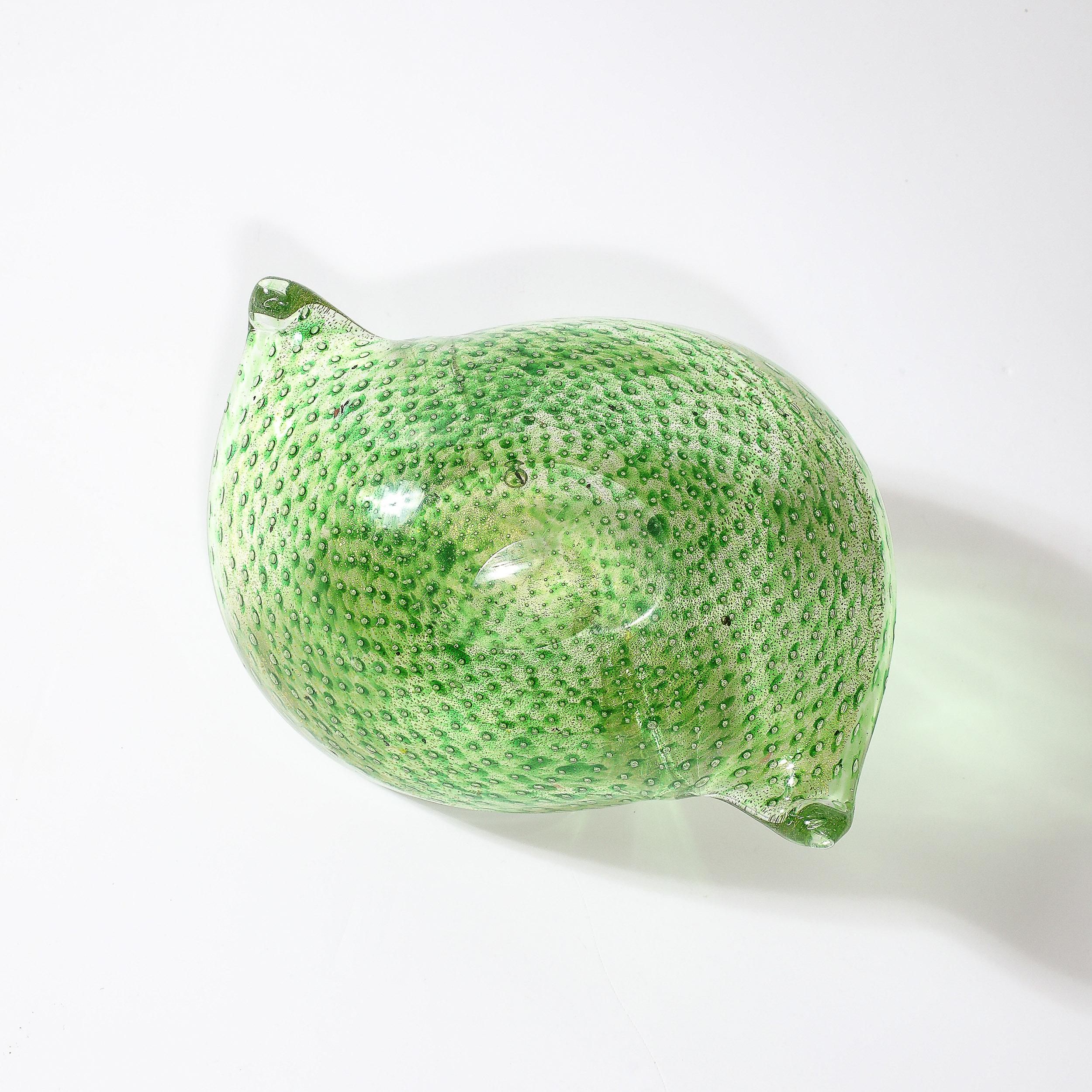 Mid-Century Hand-Blown Murano Glass Dish in Lime Green with Bullicante Detailing For Sale 3