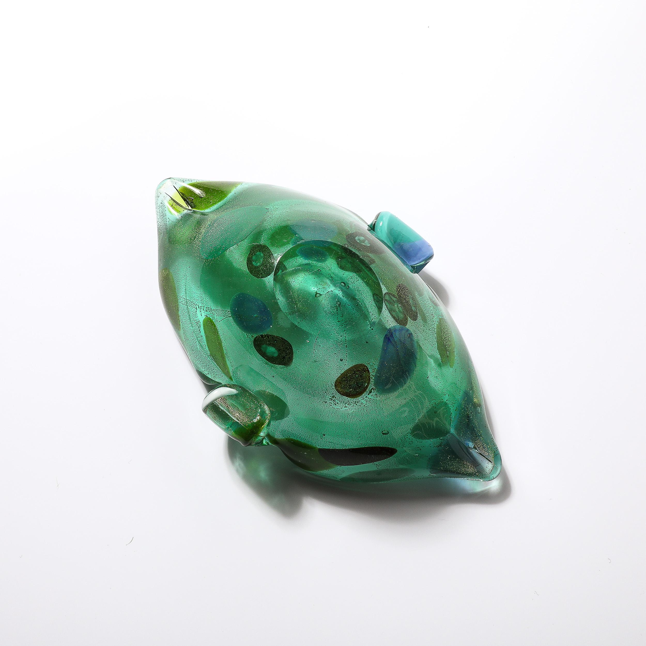 Mid-Century Hand-Blown Murano Glass Emerald Green & Millefiori Detailed Bowl  For Sale 1