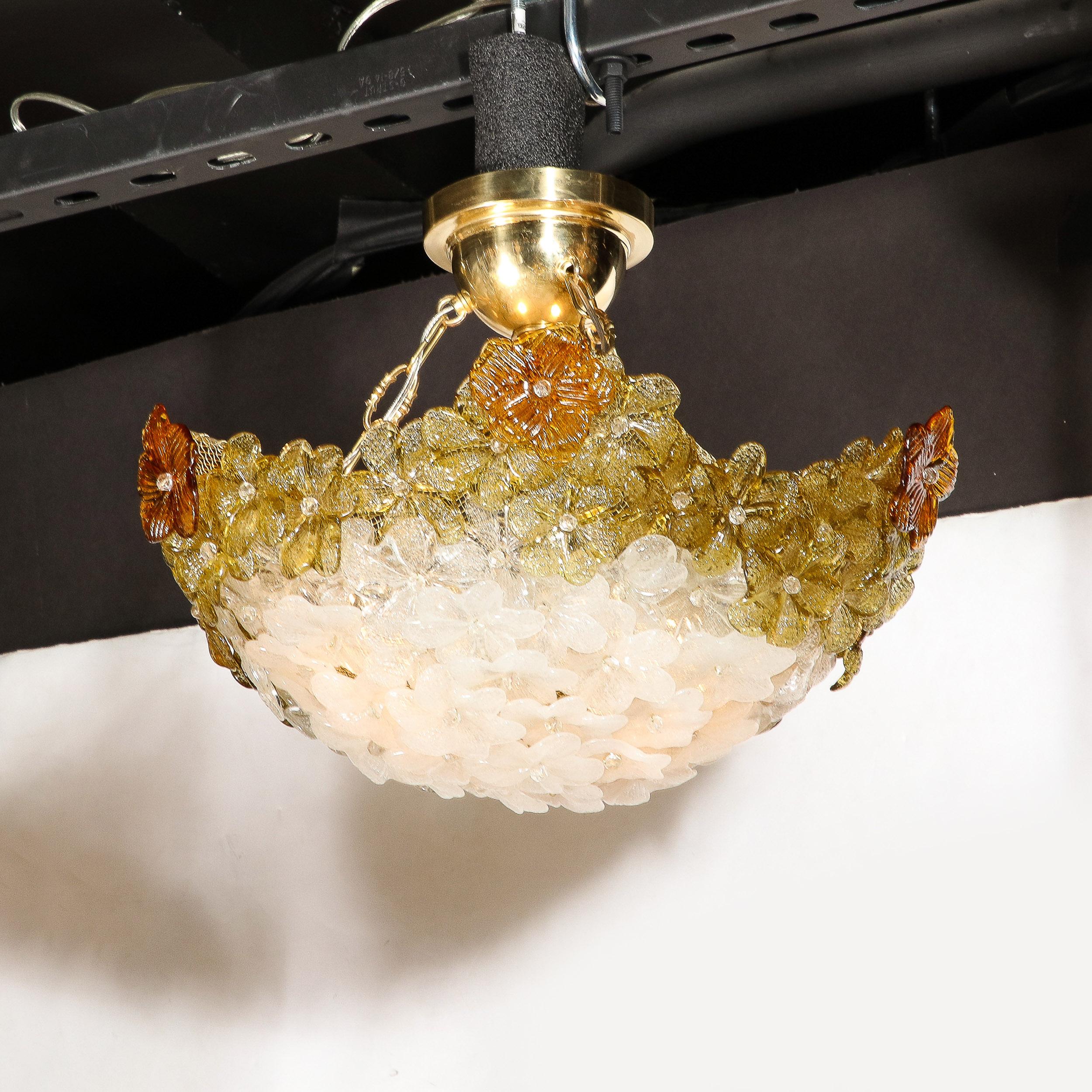 Mid-Century Hand-Blown Murano Glass Floral Pendant Chandelier by Barovier & Toso For Sale 5