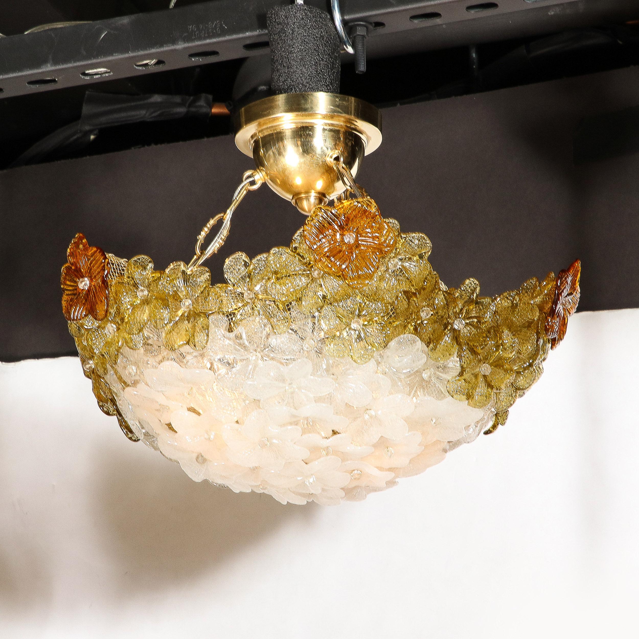 Mid-Century Hand-Blown Murano Glass Floral Pendant Chandelier by Barovier & Toso For Sale 6