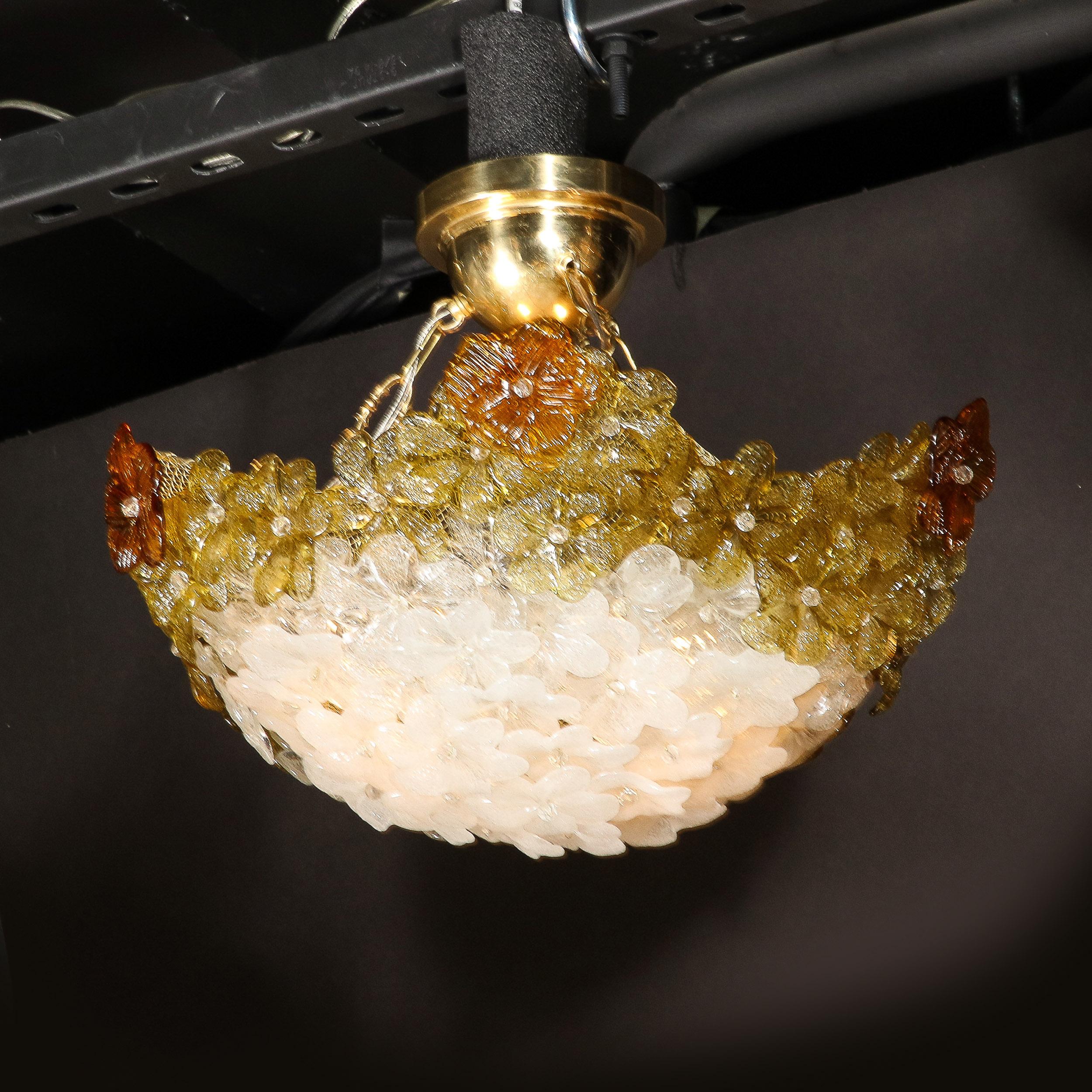 Mid-Century Modern Mid-Century Hand-Blown Murano Glass Floral Pendant Chandelier by Barovier & Toso For Sale
