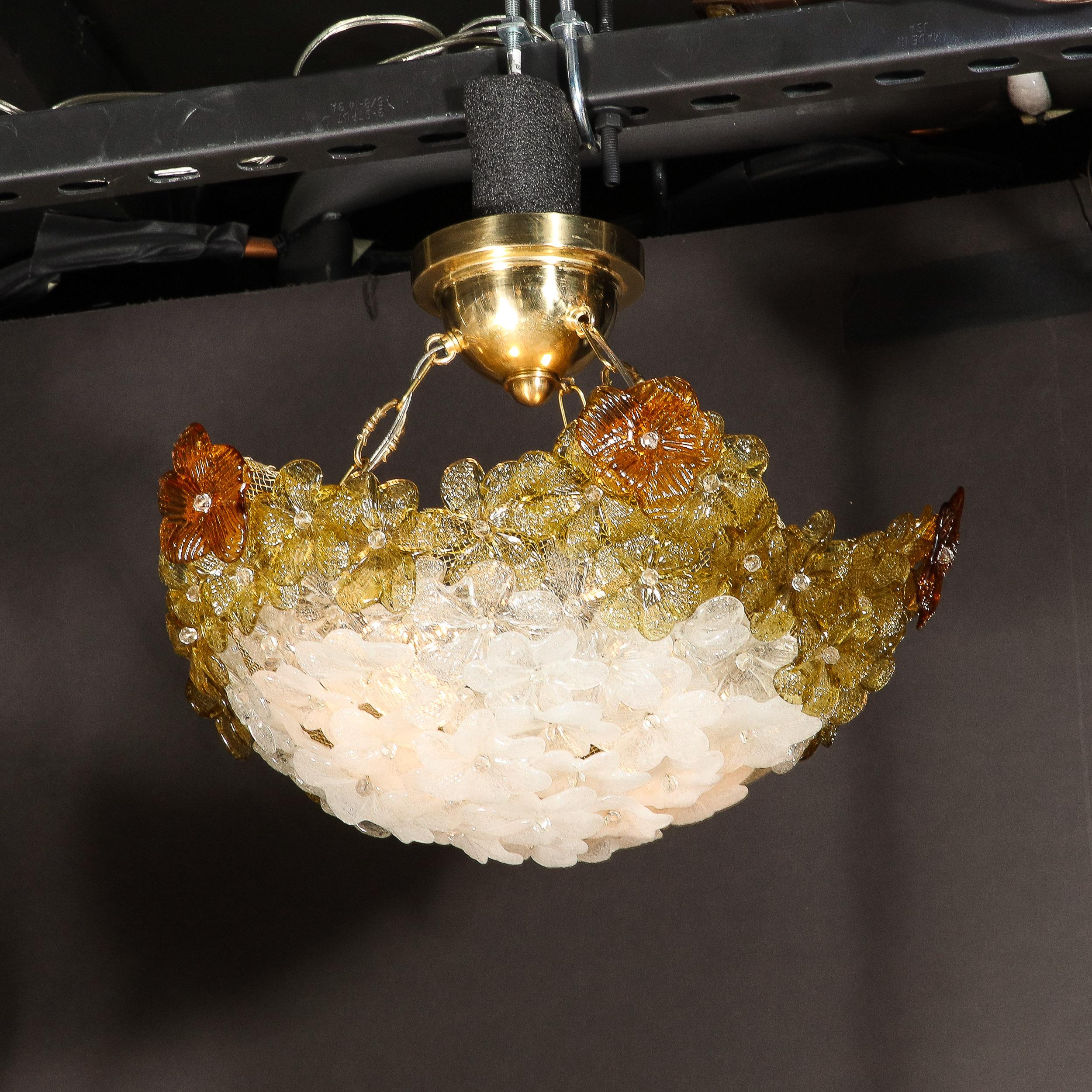 Italian Mid-Century Hand-Blown Murano Glass Floral Pendant Chandelier by Barovier & Toso For Sale